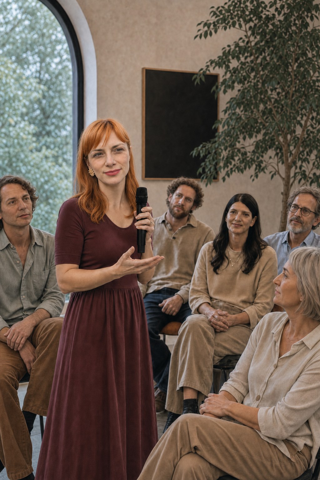Sonia Axis speaking to a small audience