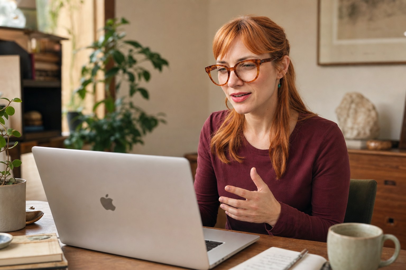 Sonia Axis coaching online from her desk