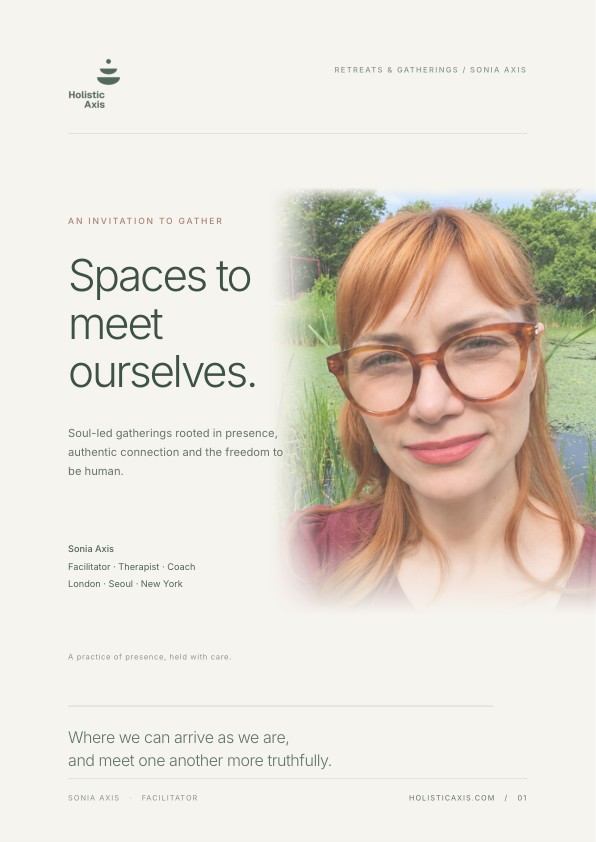 Cover of Sonia Axis’s facilitator portfolio: Spaces to meet ourselves