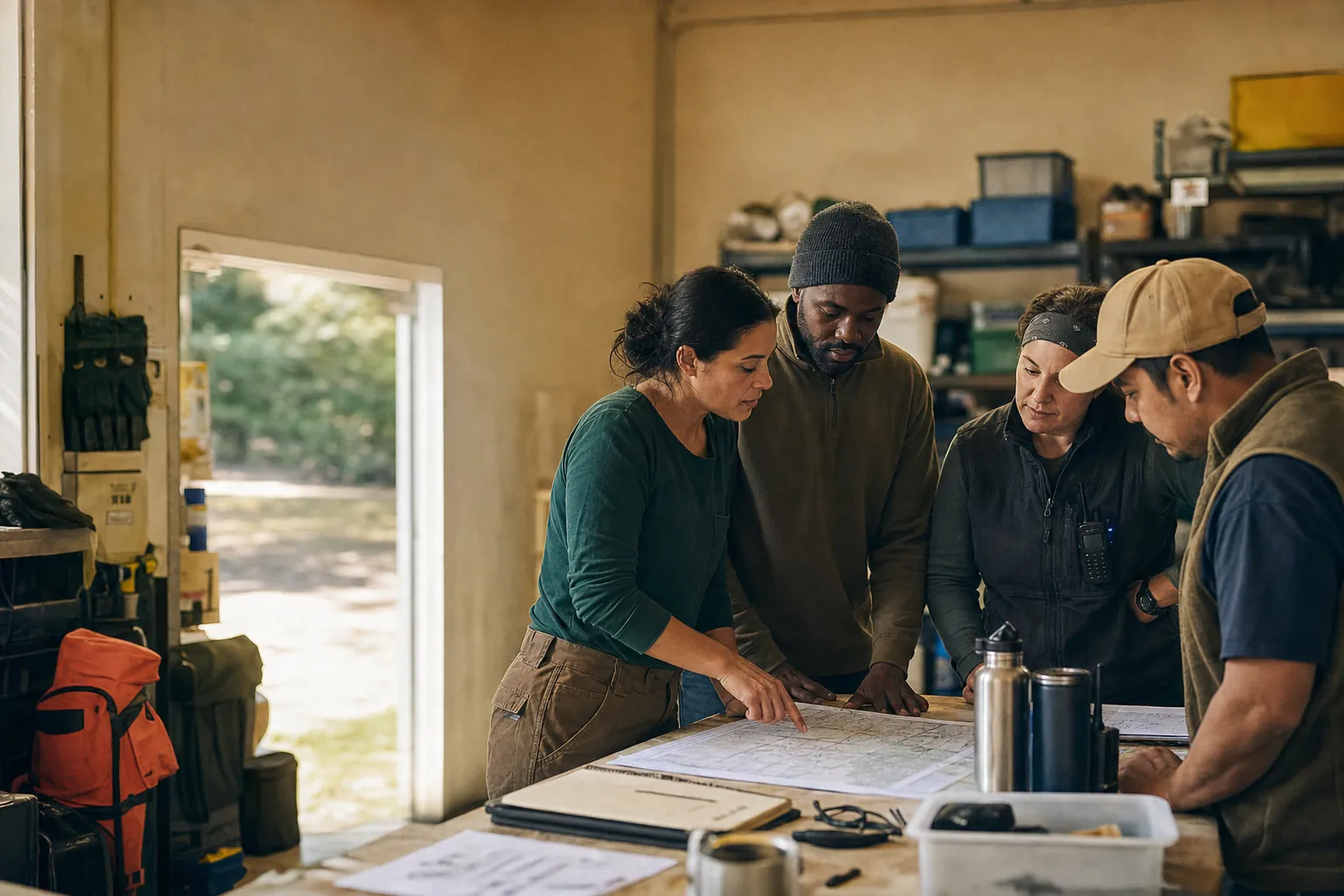 Women and men on a frontline team planning work together