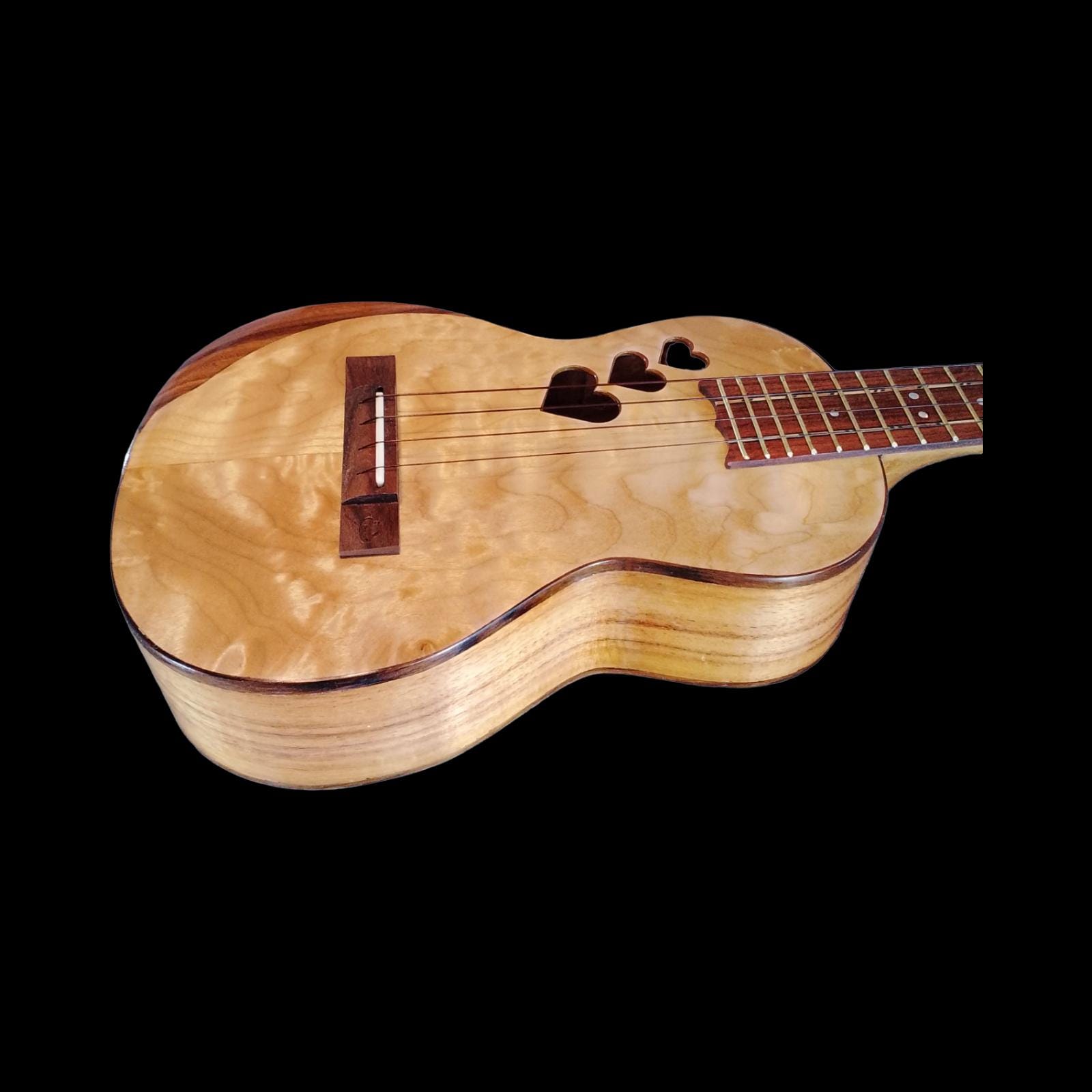 Koa tenor ukulele side sound port