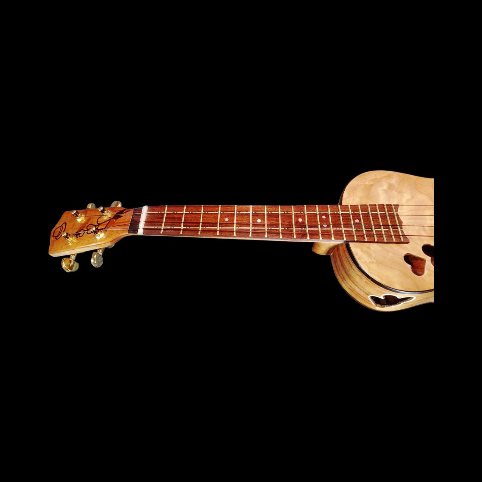 Koa tenor ukulele neck detail