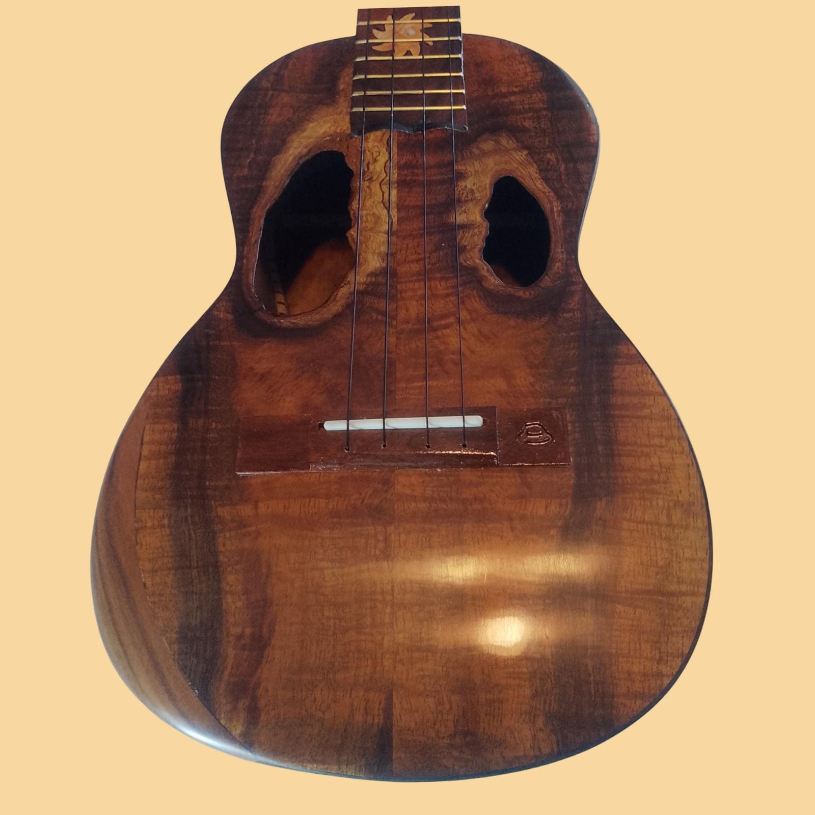 Koa tenor ukulele rosewood detail