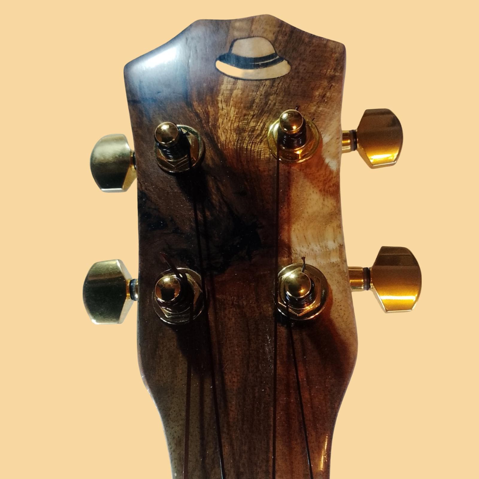 Koa tenor ukulele headstock