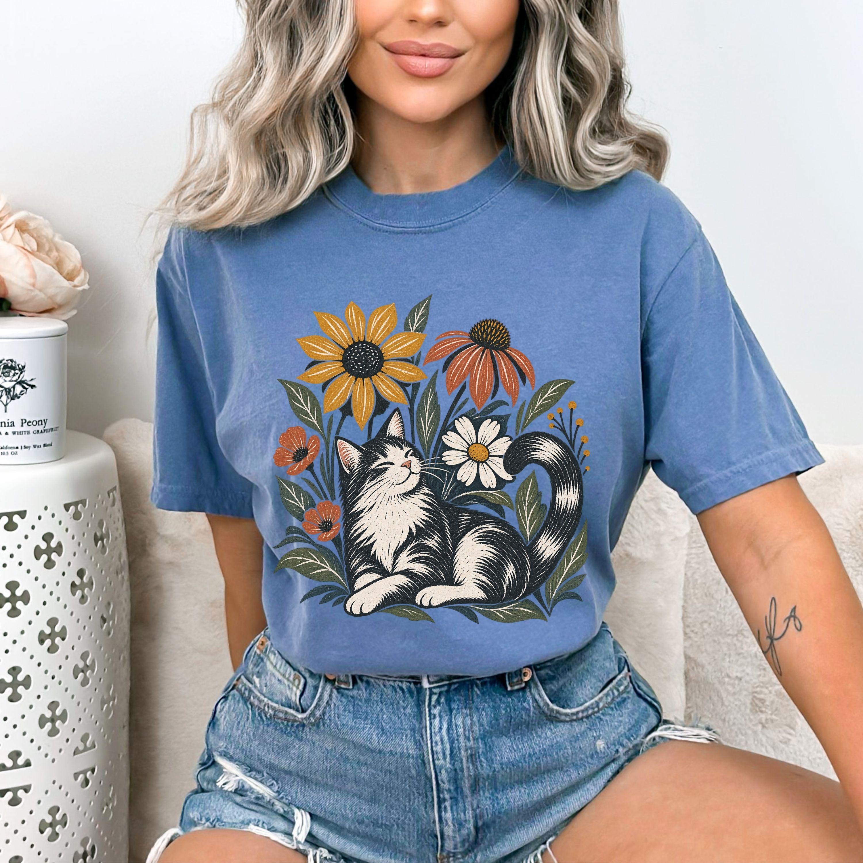 Cat and Flowers T-shirt | Floral Cat Tee product photo 1