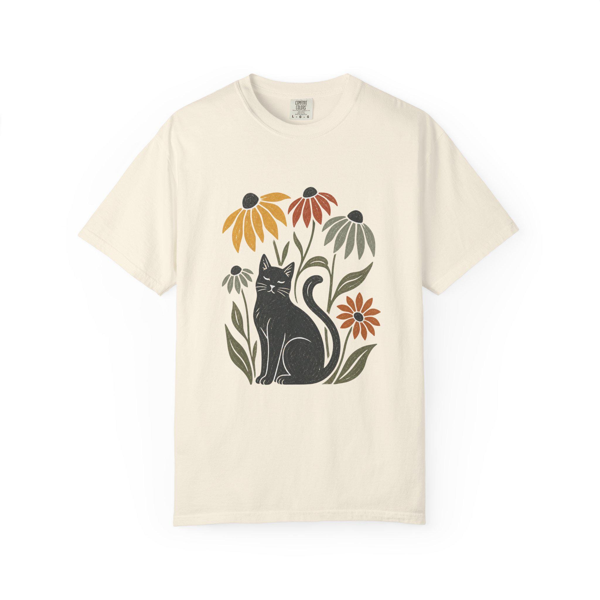 Black Cat with Coneflowers T-shirt | Floral Cat Tee product photo 10