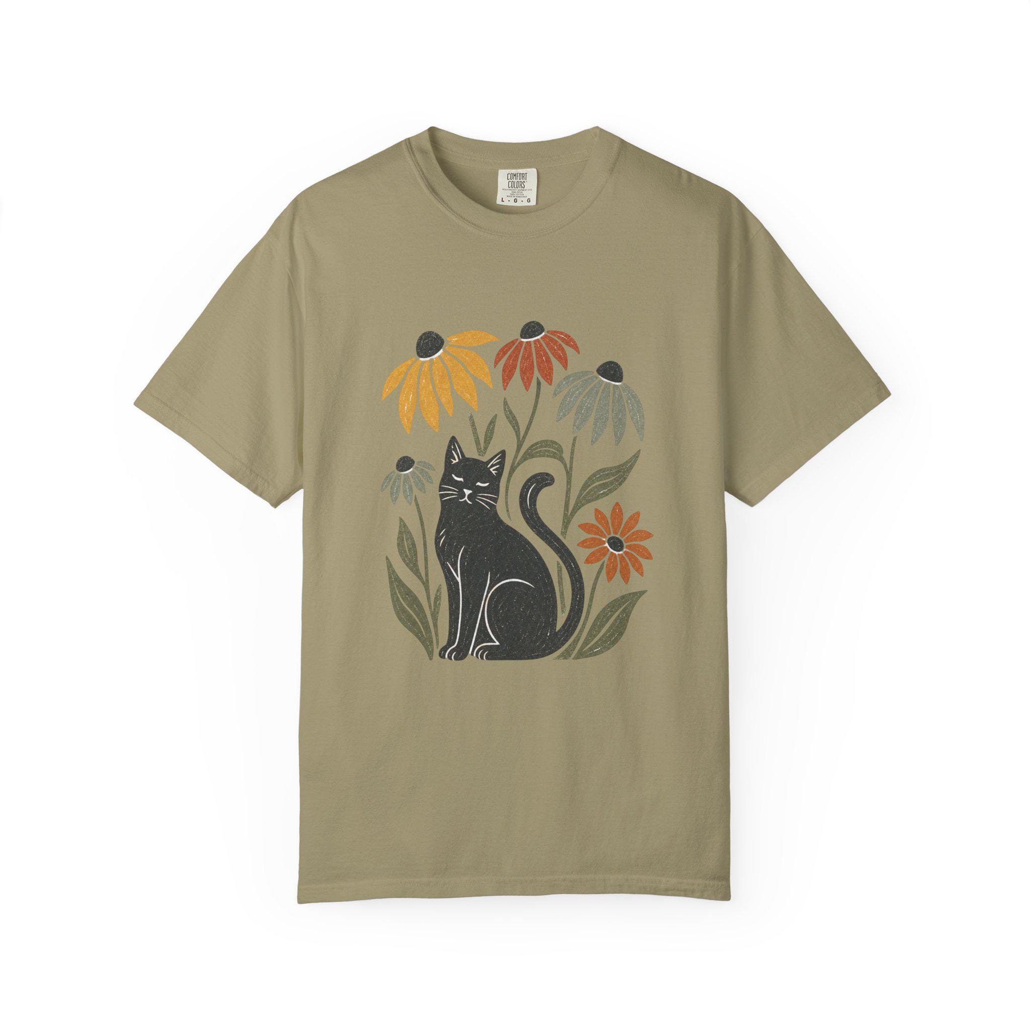 Black Cat with Coneflowers T-shirt | Floral Cat Tee product photo 11
