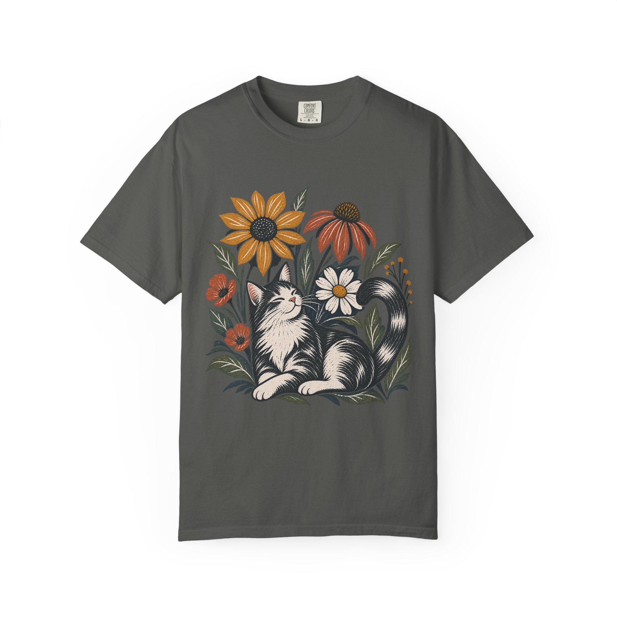 Cat and Flowers T-shirt | Floral Cat Tee product photo 12