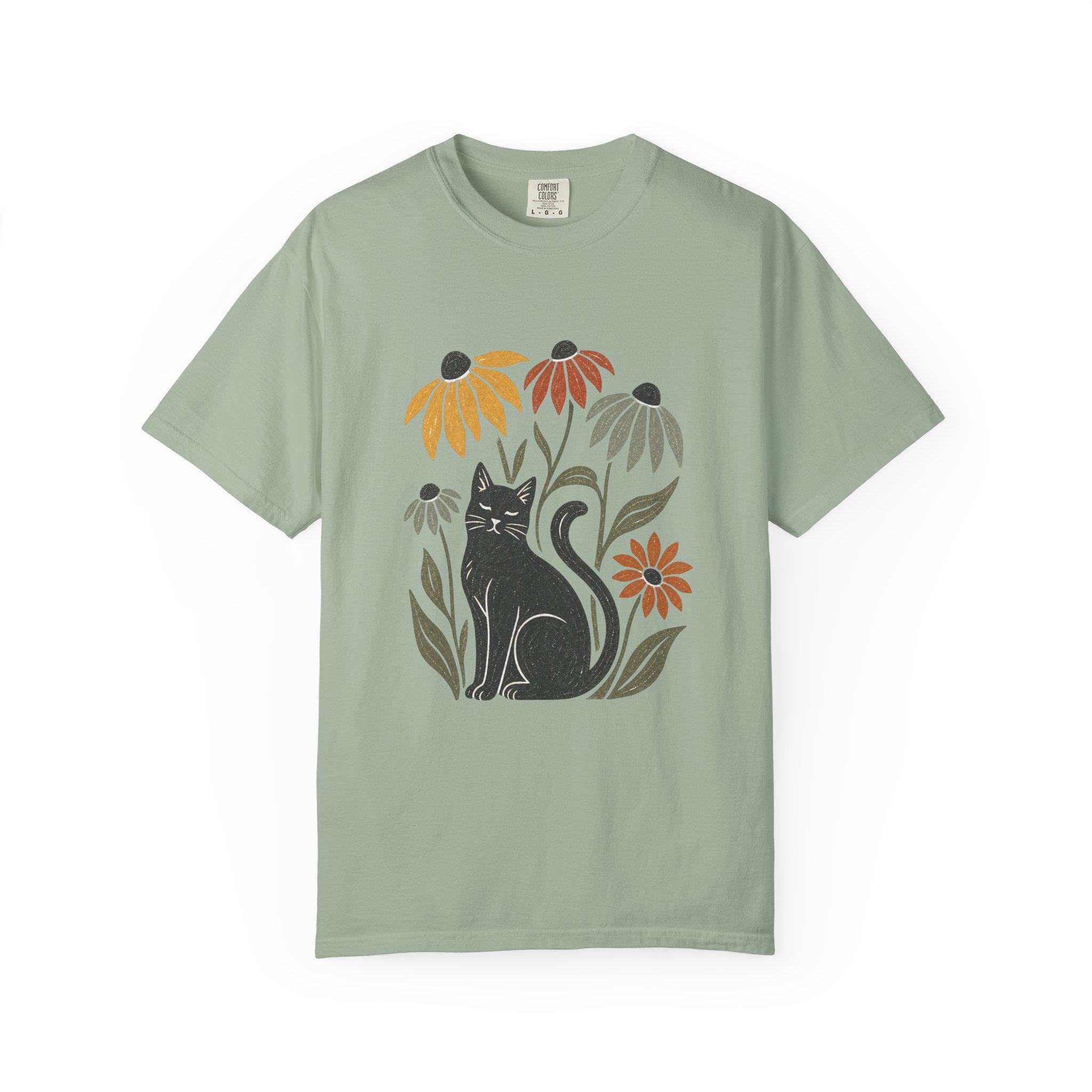 Black Cat with Coneflowers T-shirt | Floral Cat Tee product photo 14