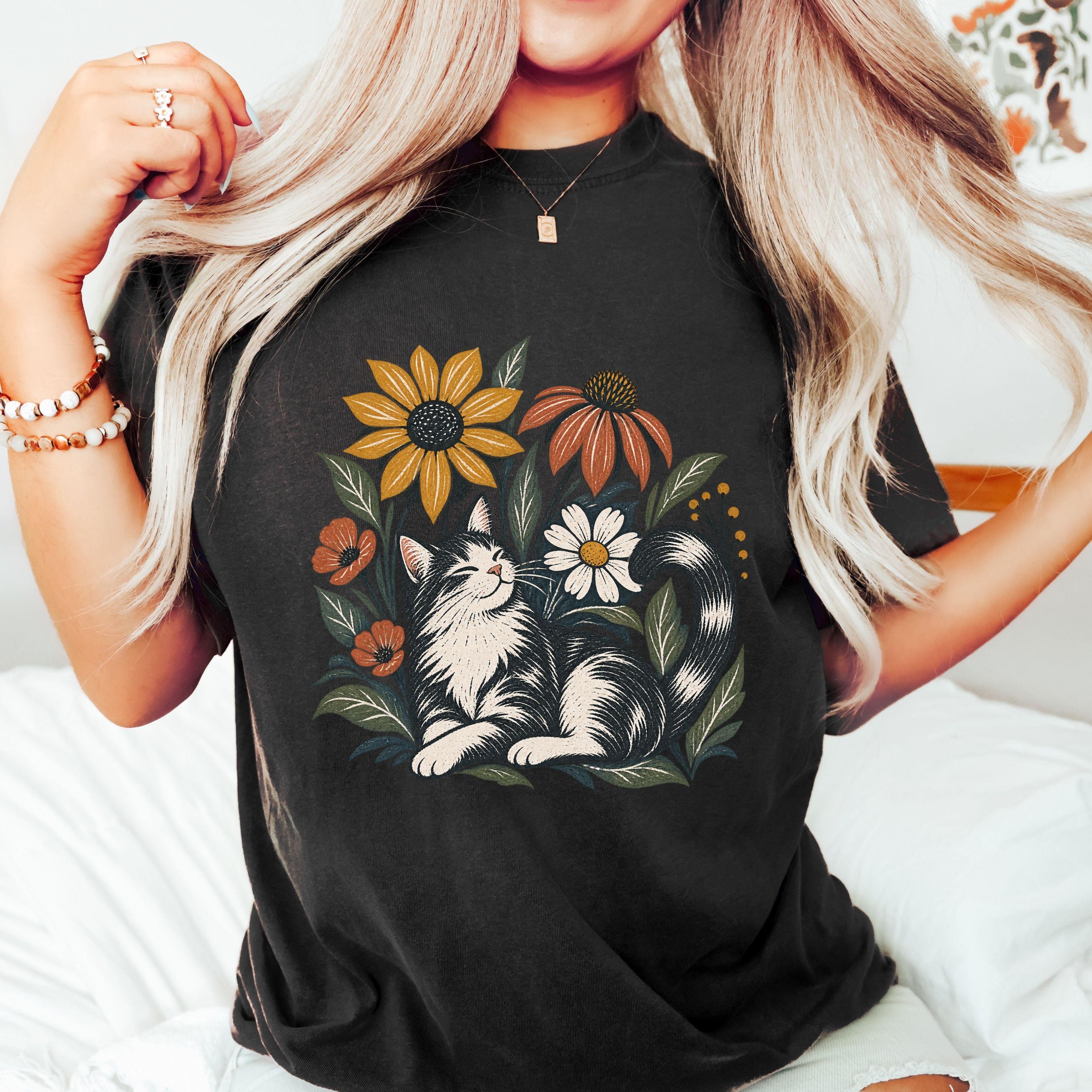 Cat and Flowers T-shirt | Floral Cat Tee product photo 2