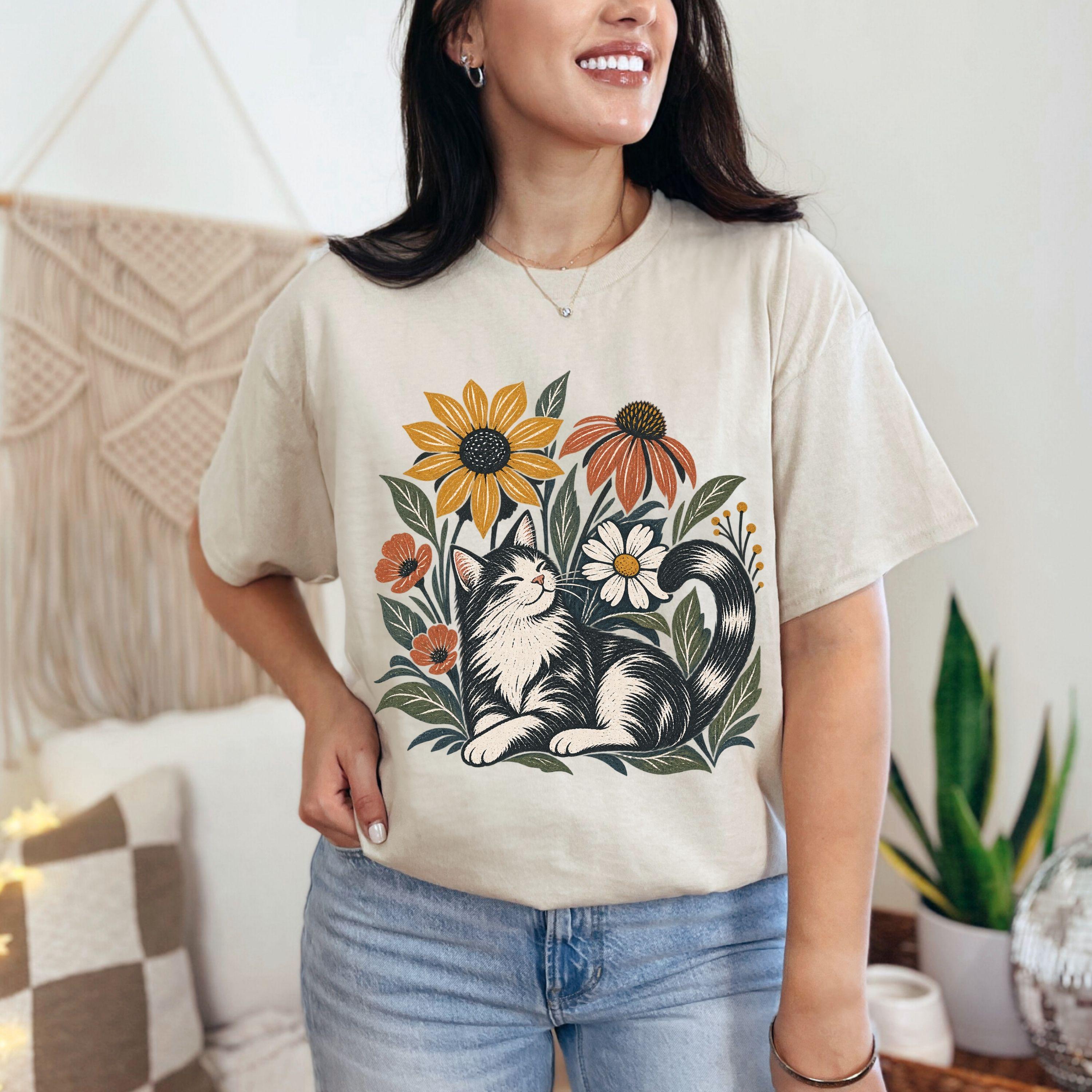 Cat and Flowers T-shirt | Floral Cat Tee product photo 5