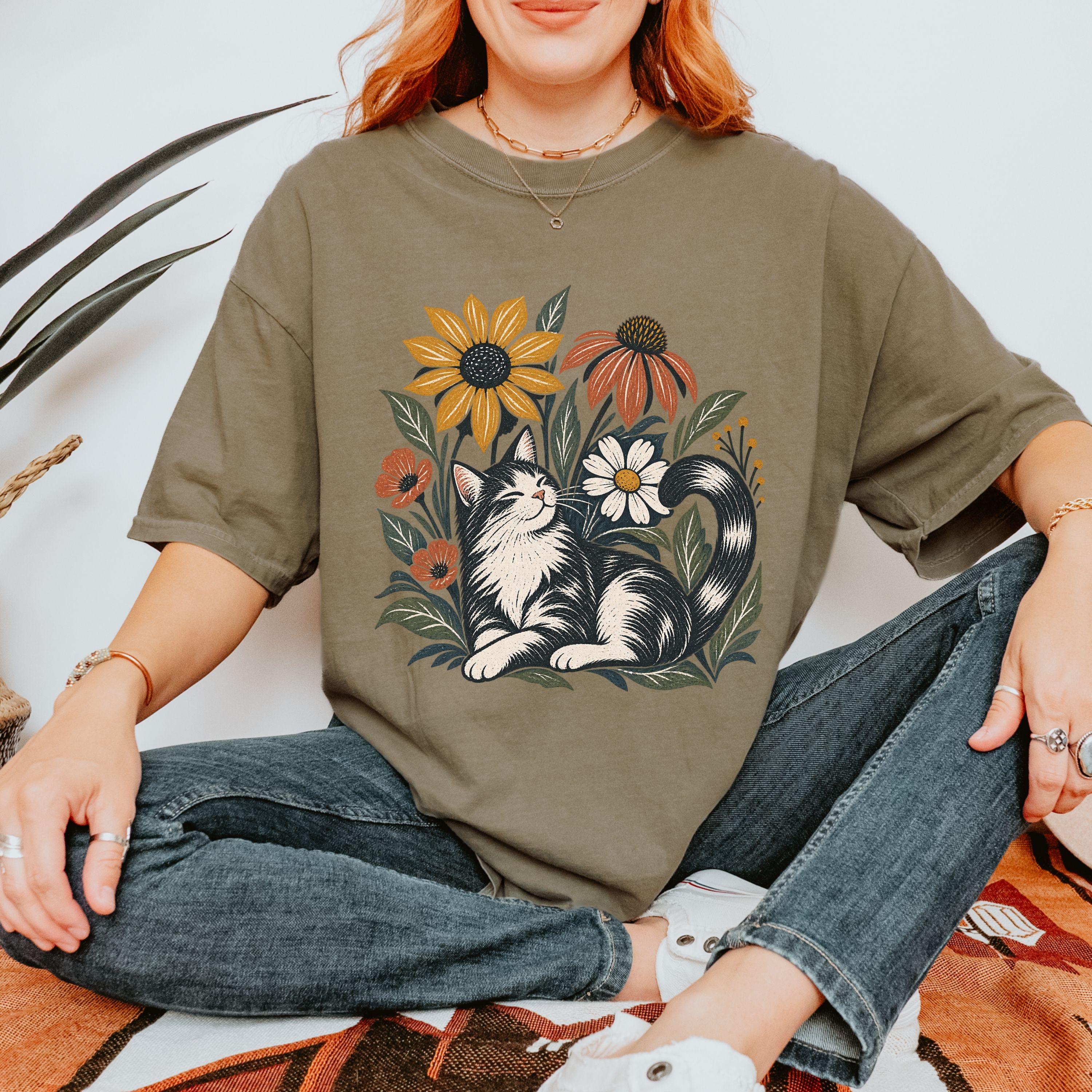 Cat and Flowers T-shirt | Floral Cat Tee product photo 6