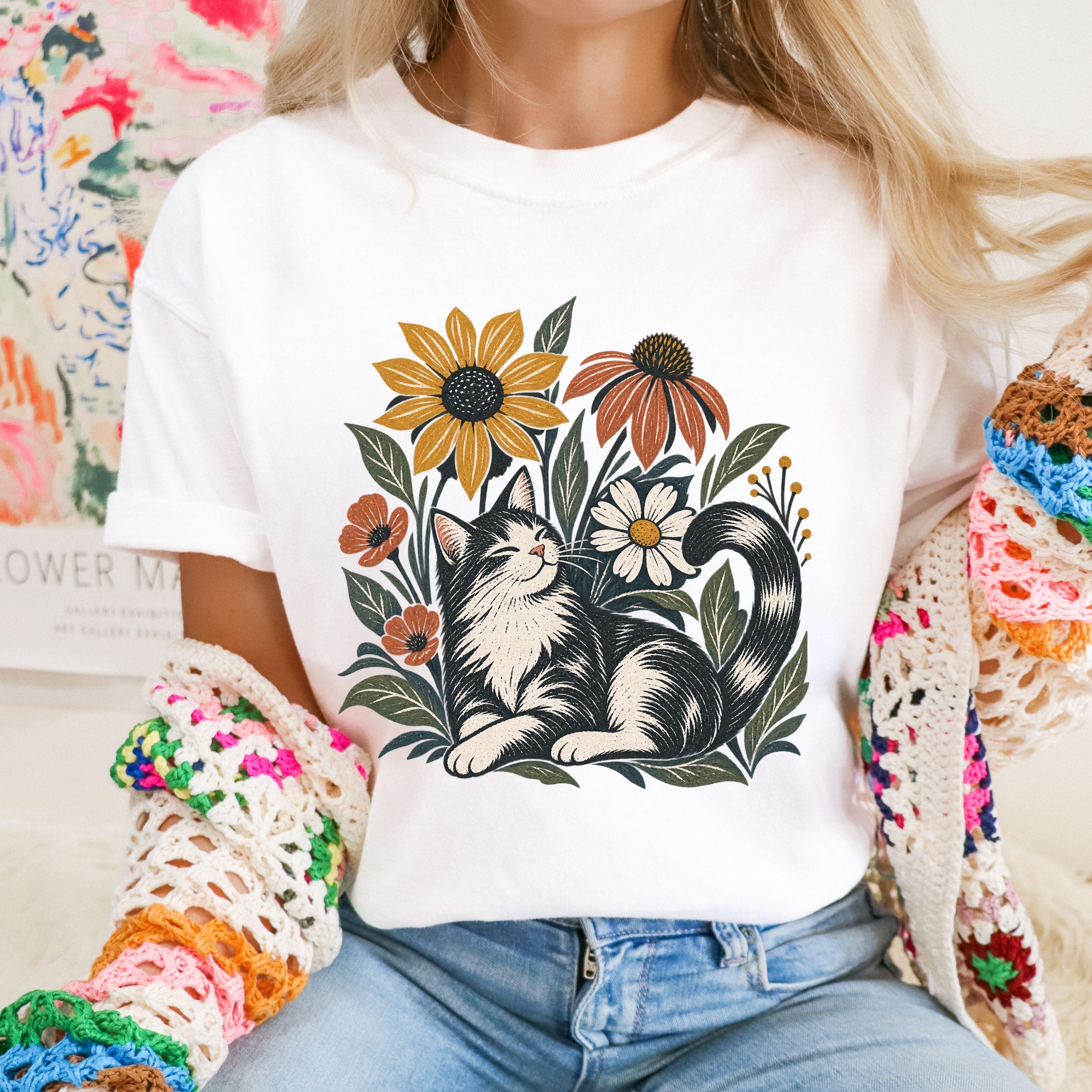 Cat and Flowers T-shirt | Floral Cat Tee product photo 8
