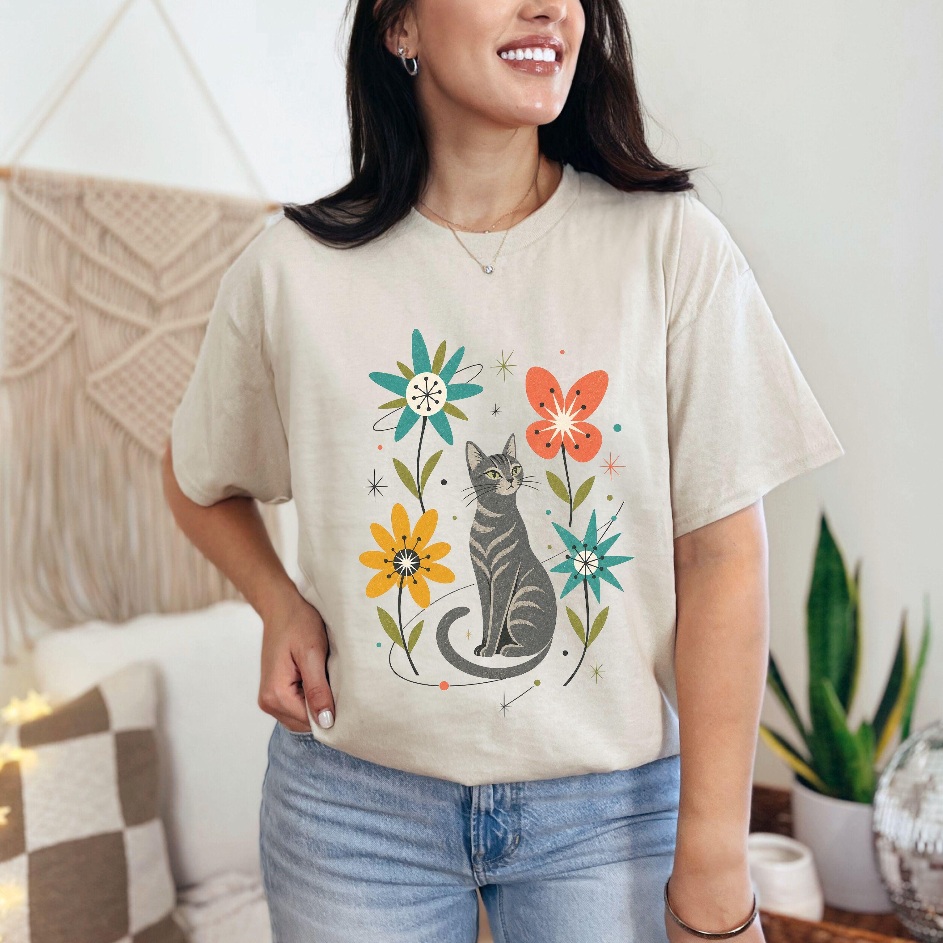 Black Cat Atomic Mid-Century- Retro Cat T-shirt product photo 1