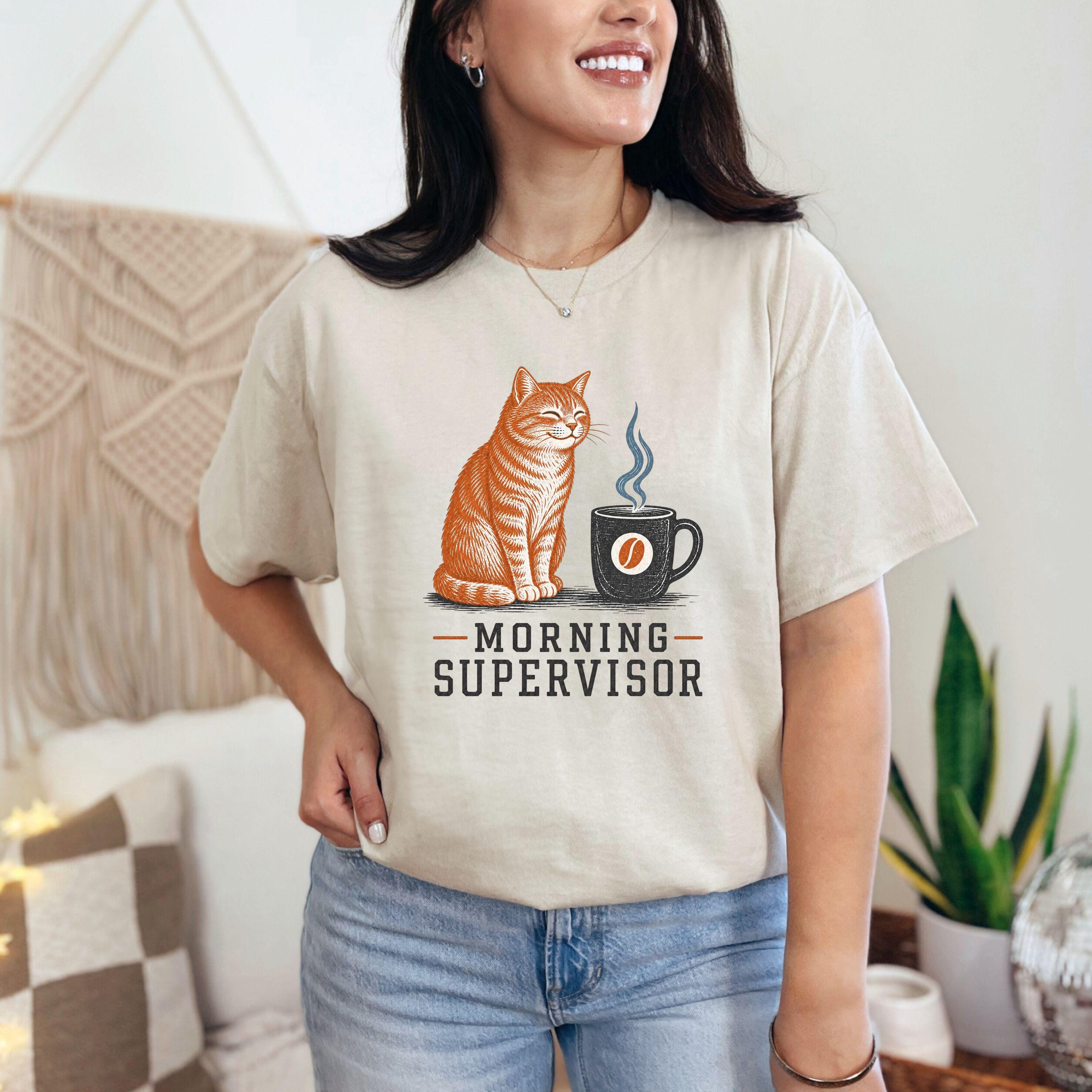 Morning Supervisor Cat tee- Coffee and Cats product photo 1