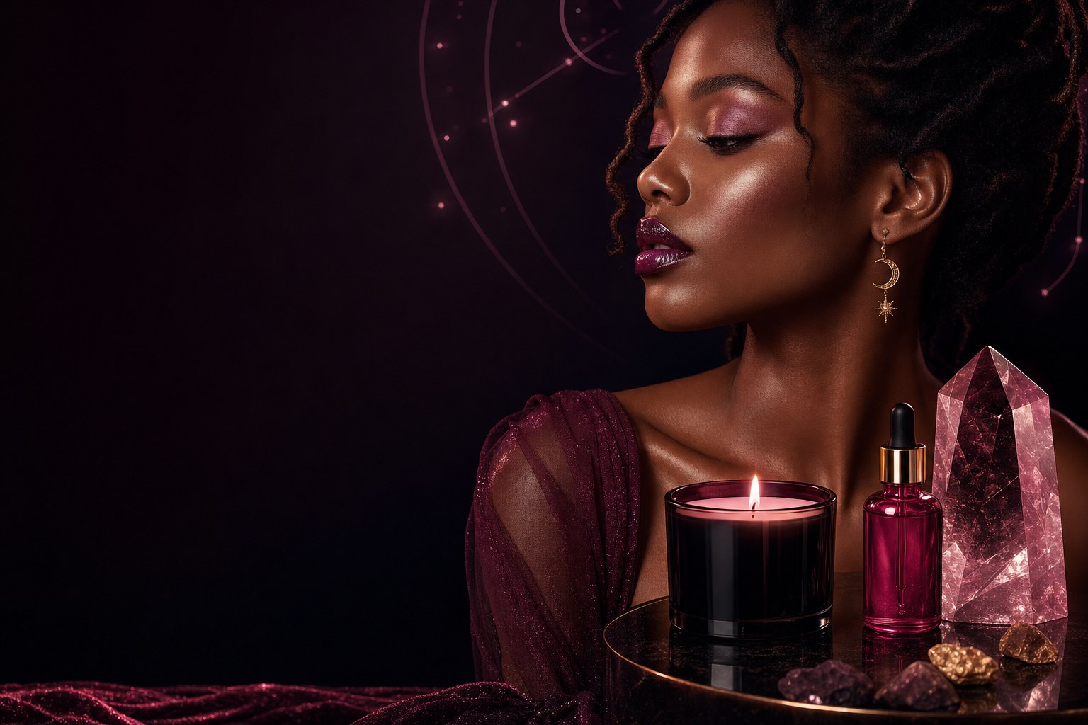 Glowing constellation-inspired beauty ritual artwork