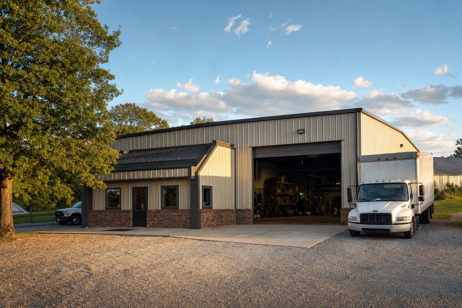 Illustrative industrial workshop exterior
