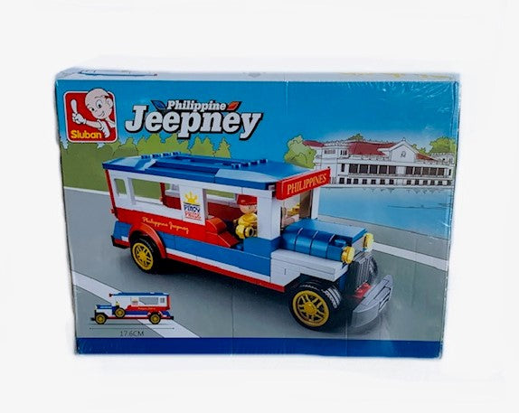A detailed Philippine Jeepney brick building set, shown as a displayable collectible toy