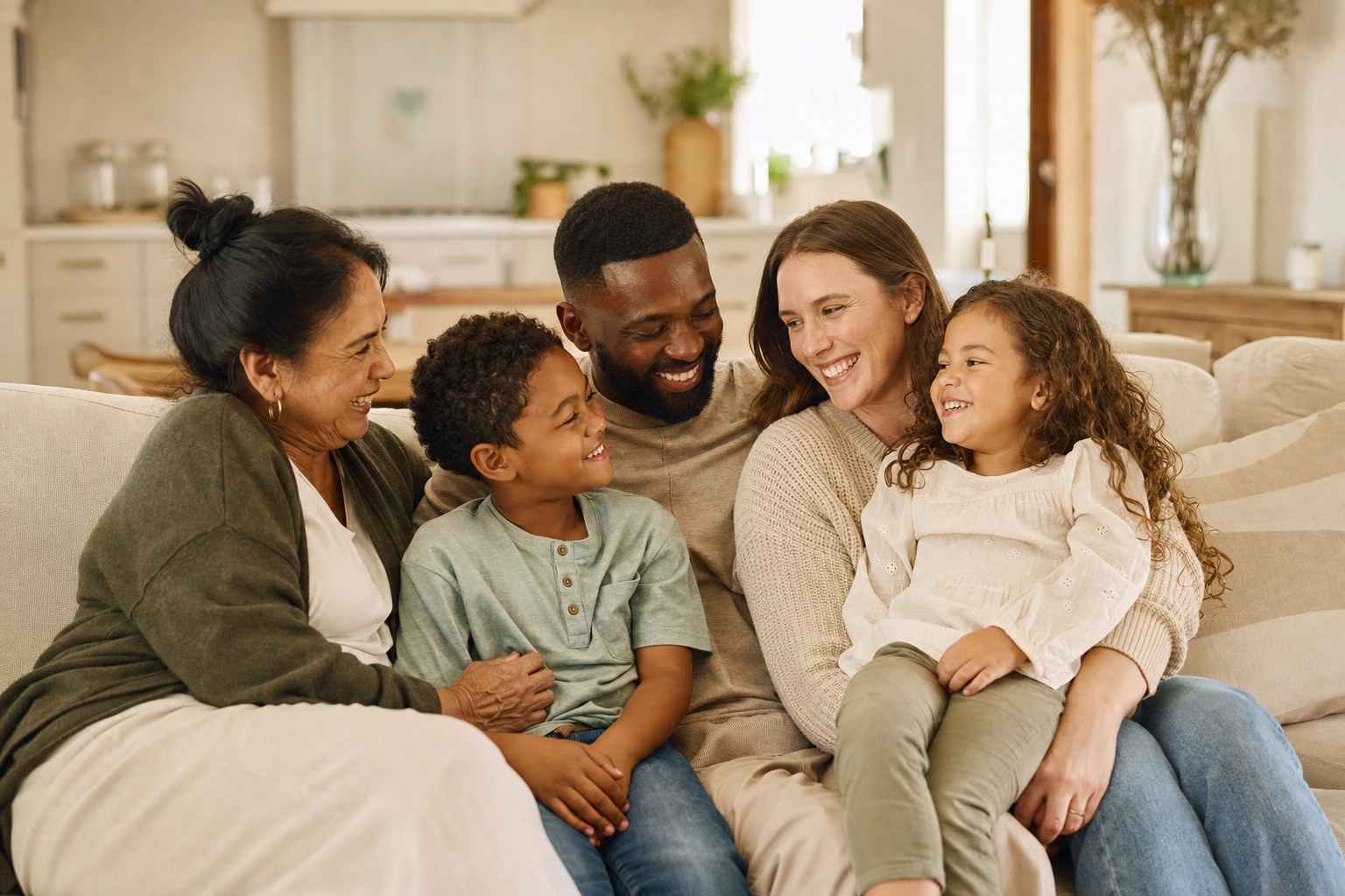 Multi-generational family spending time together at home