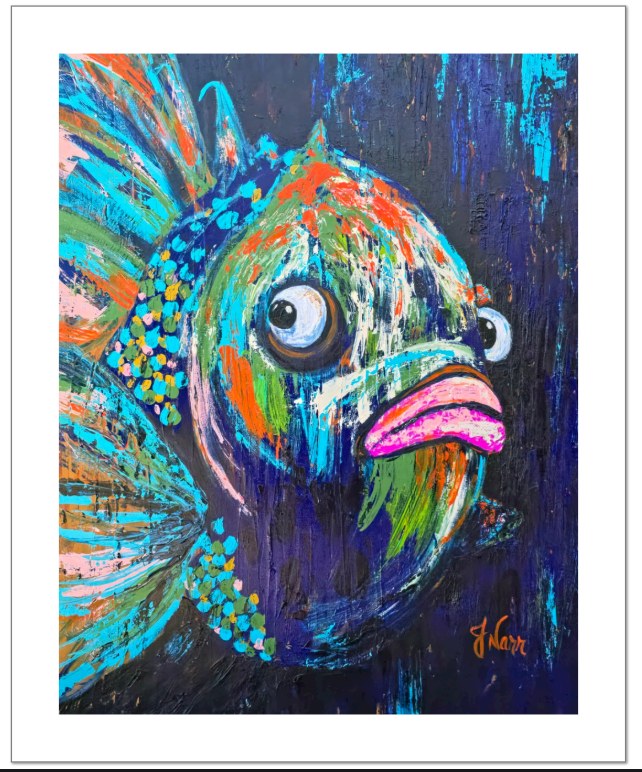 Slightly Unbothered, a playful colorful painting by Jennifer Narr