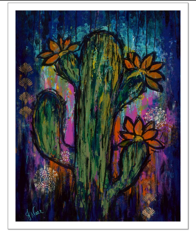 Wild & Rooted, a colorful cactus painting by Jennifer Narr