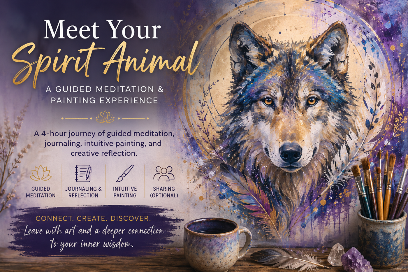Meet Your Spirit Animal meditation and painting workshop poster