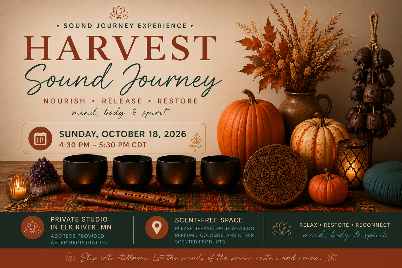 Harvest Sound Journey event poster, October 18, 2026