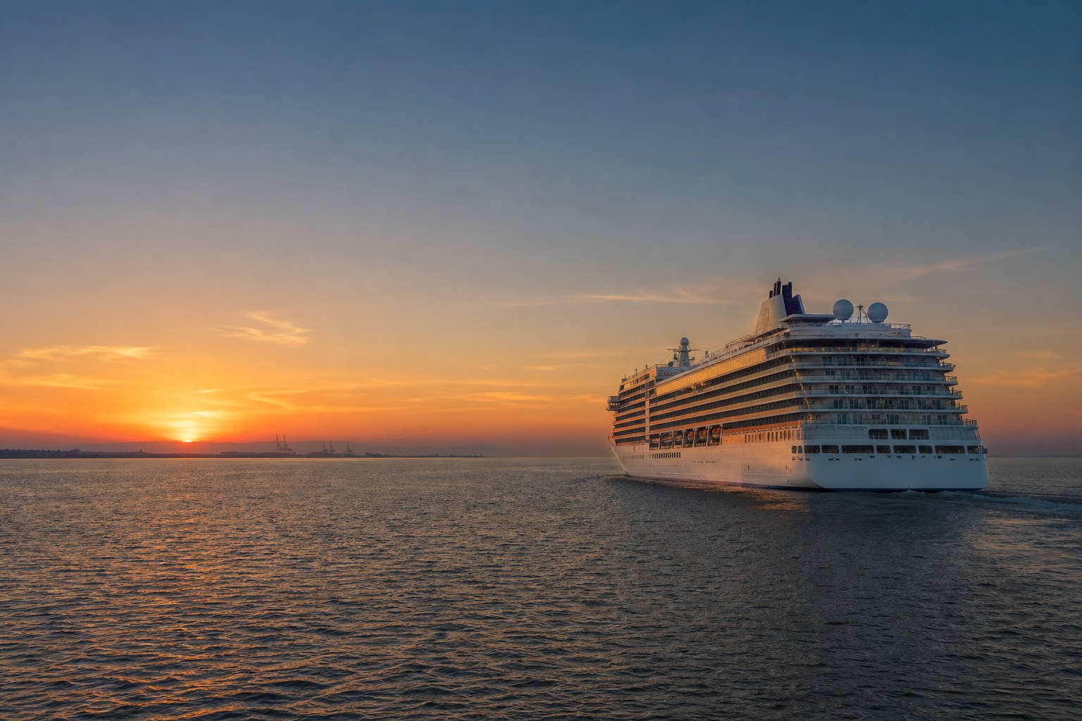 Cruise ship leaving Galveston at sunrise
