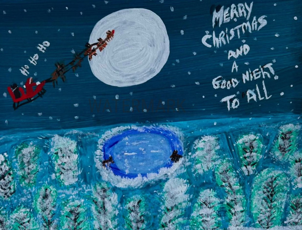 16 by 20 original winter sleigh artwork by Dr. Mary Barrett Alimenti