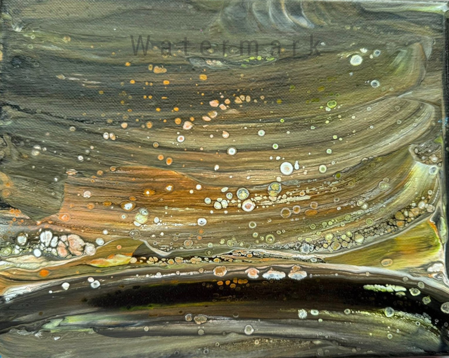 Green and gold abstract painting by Dr. Mary Barrett Alimenti