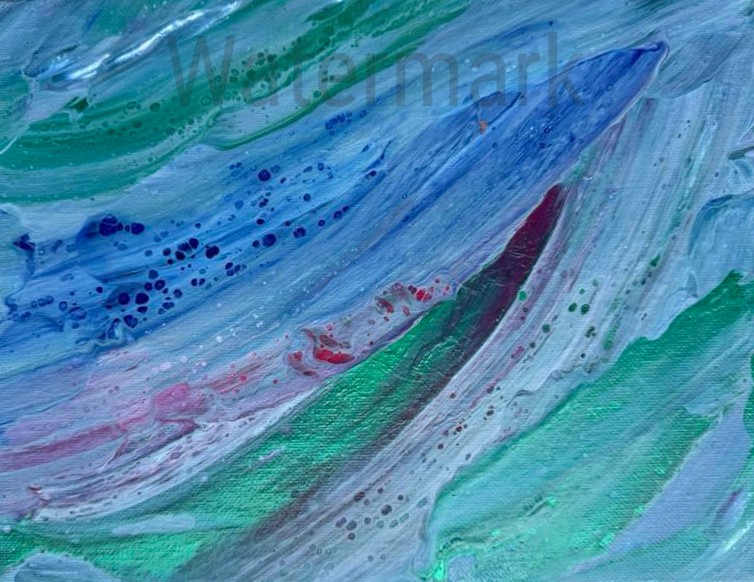 8 by 10 original blue, green, and pink abstract artwork by Dr. Mary Barrett Alimenti