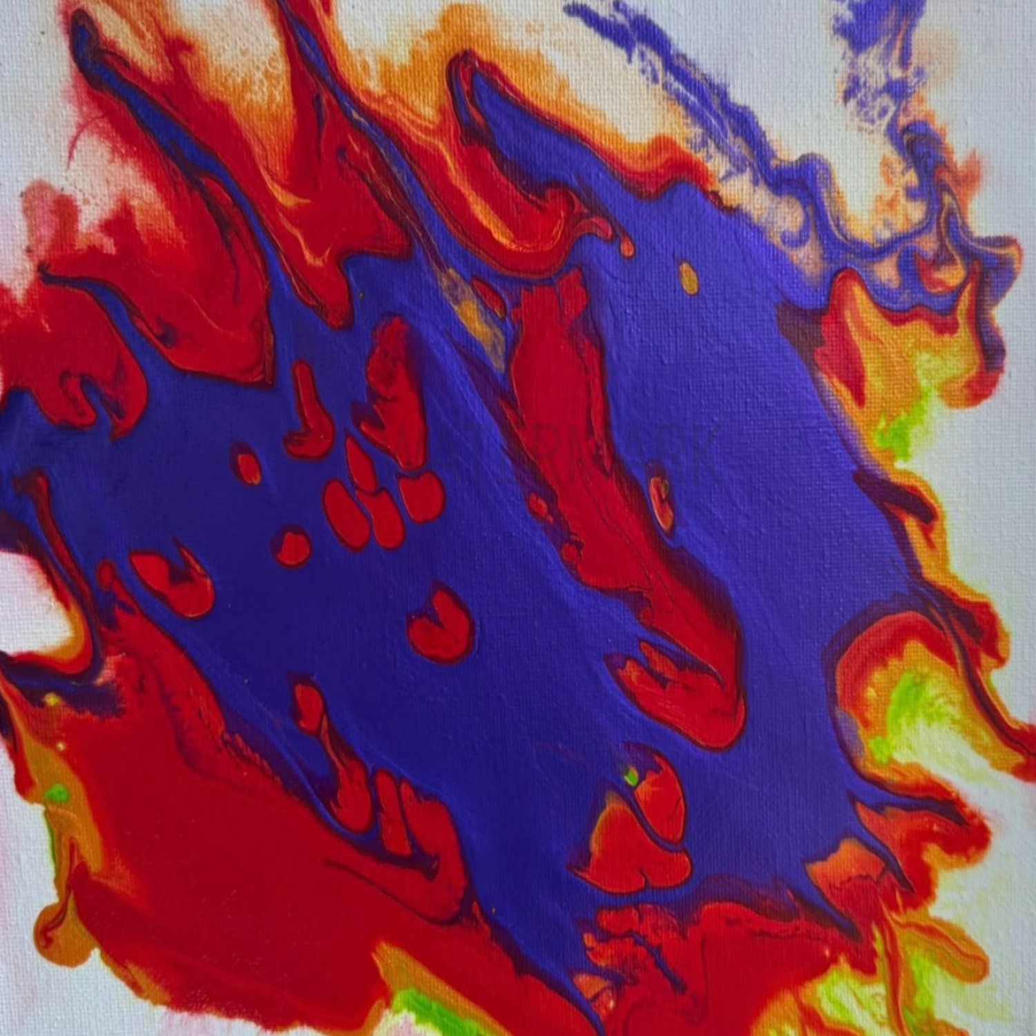 8 by 10 original blue and red acrylic artwork by Dr. Mary Barrett Alimenti
