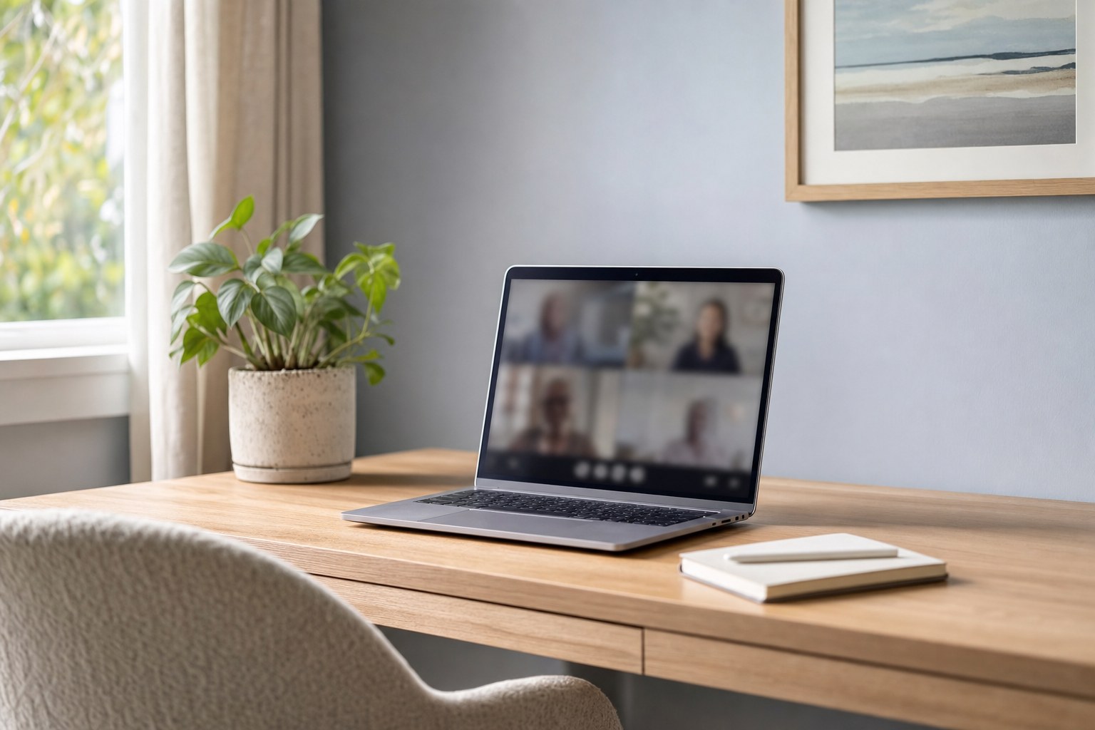 A laptop on a desk for an online therapy session