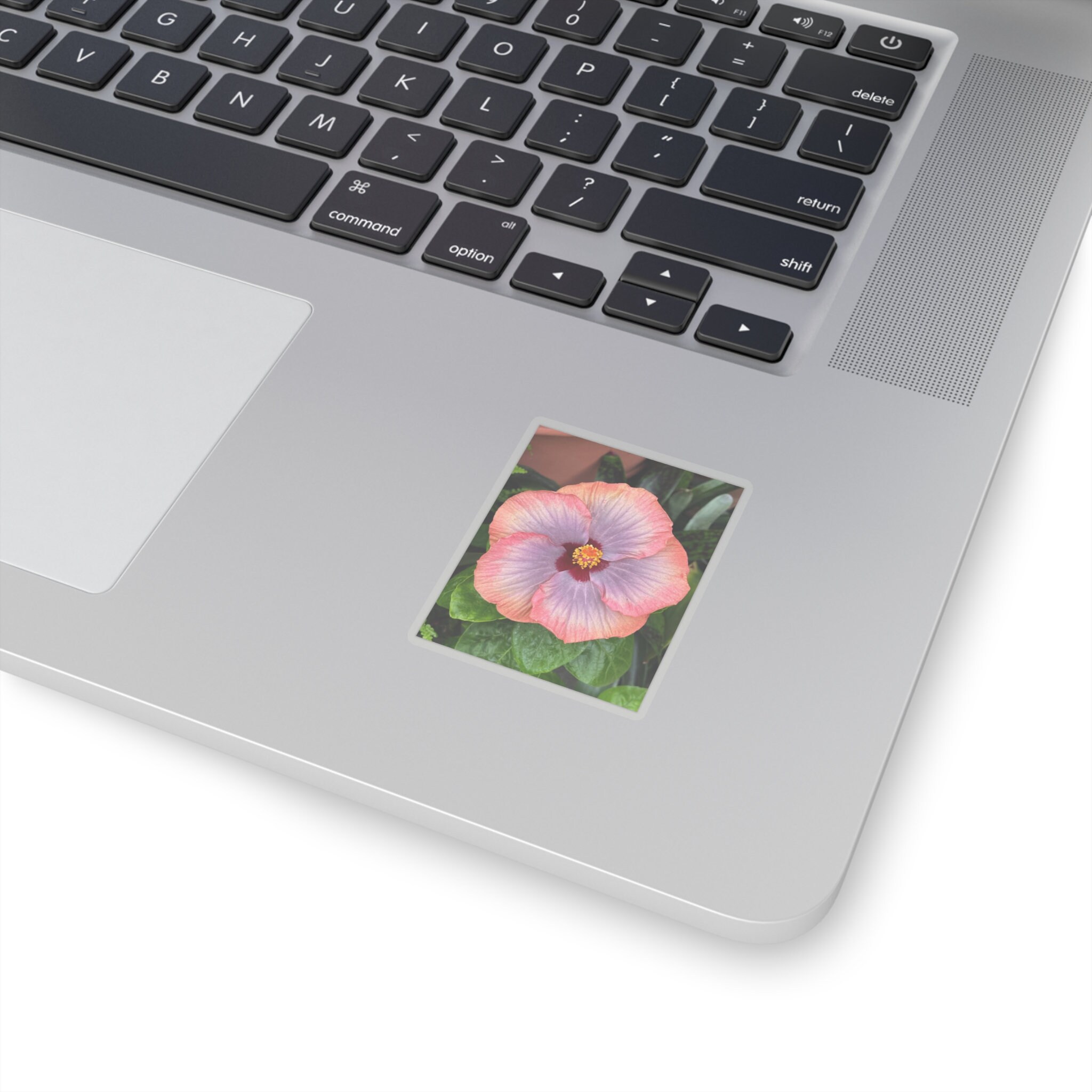 Peach Purple Hibiscus Sticker: Vinyl Floral Decal view 2
