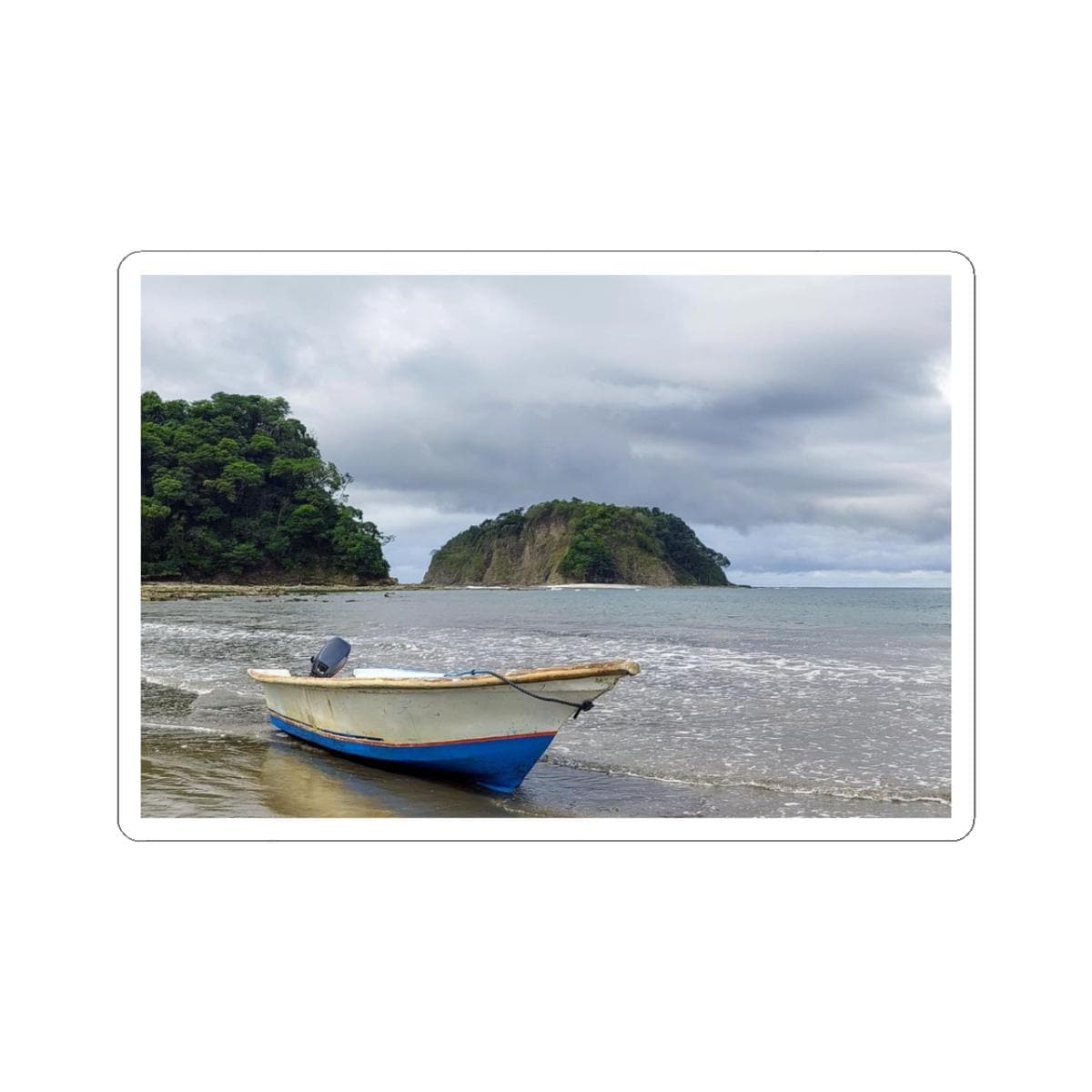 Coastal Fishing Boat Sticker | Beach Island Seascape Kiss-Cut Sticker