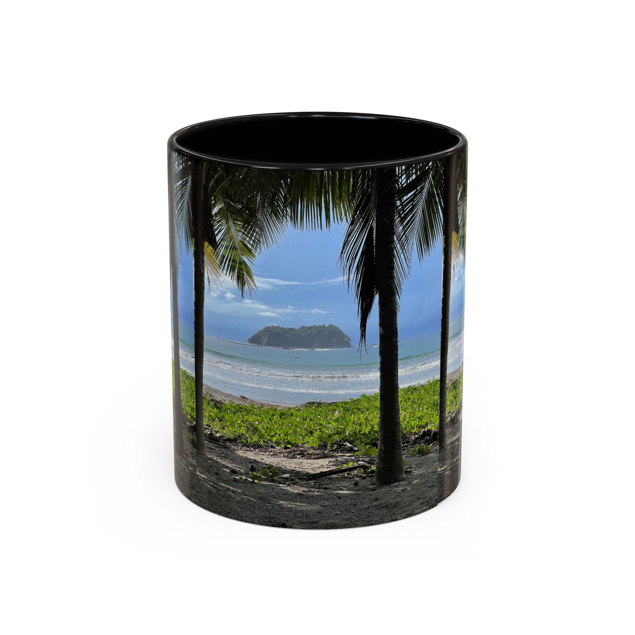 Tropical Beach Scene Accent Coffee Mug | Palm Trees Island Ocean