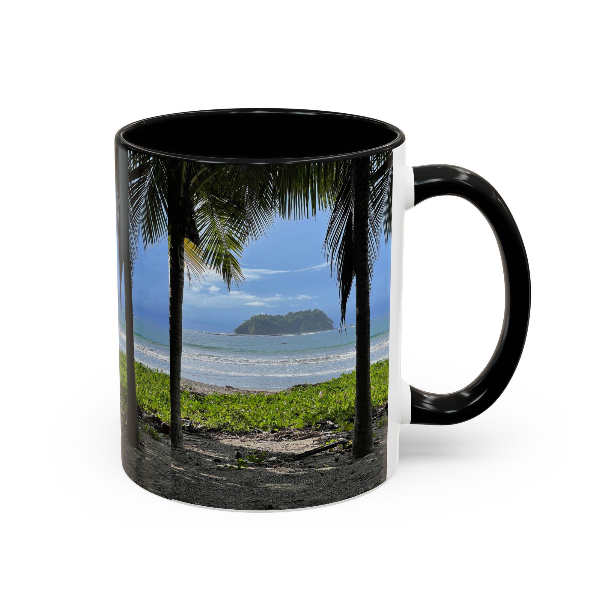 Tropical Beach Scene Accent Coffee Mug | Palm Trees Island Ocean view 2