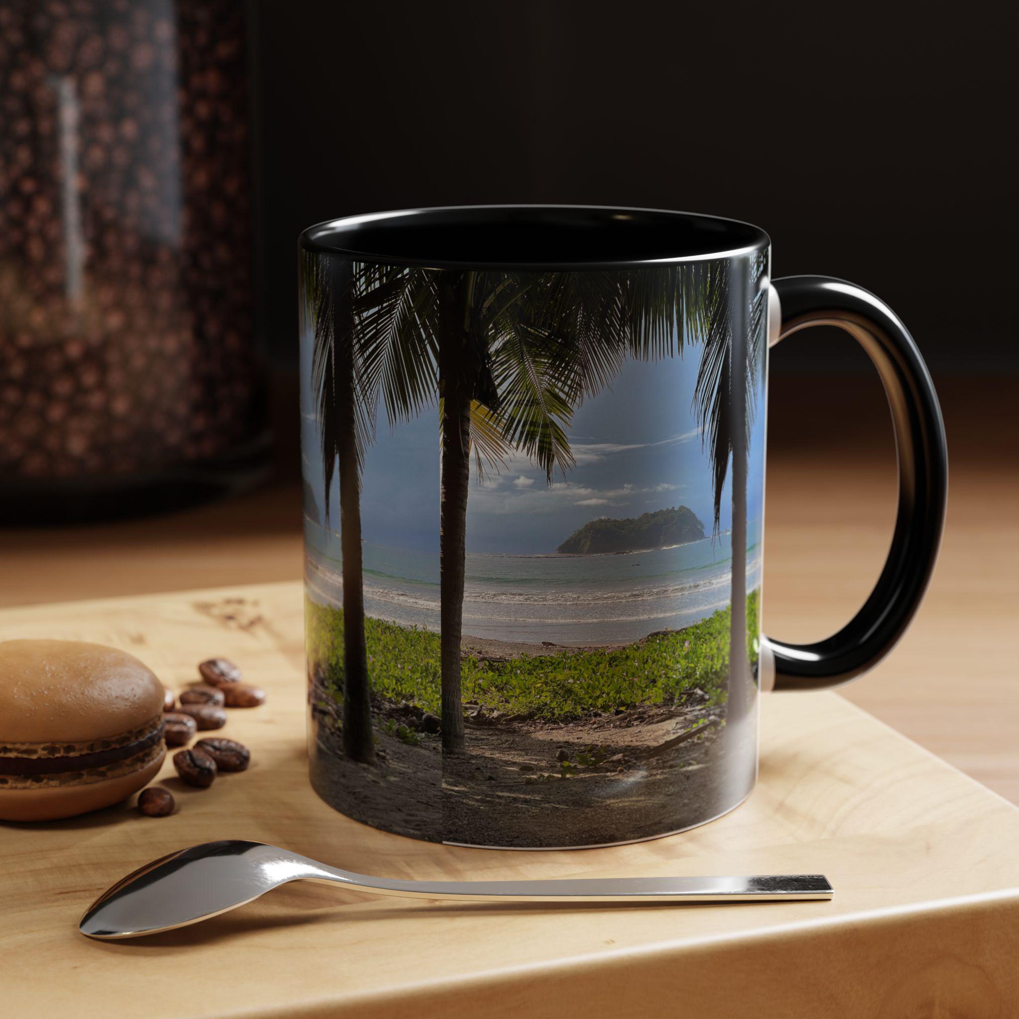 Tropical Beach Scene Accent Coffee Mug | Palm Trees Island Ocean view 5