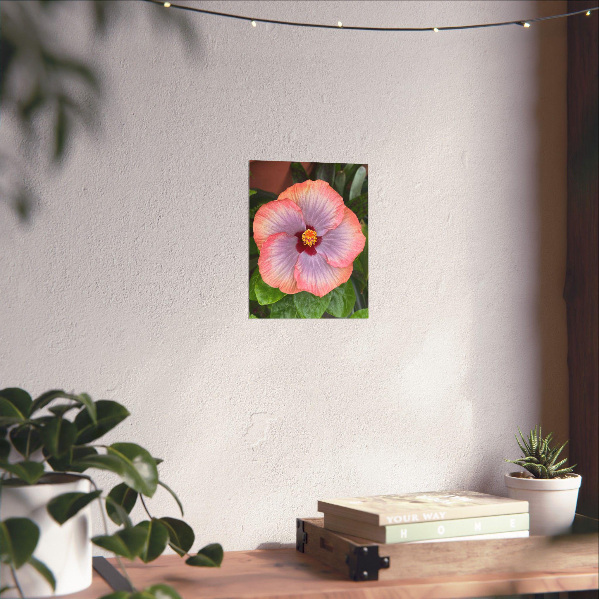 Pink Hibiscus Botanical Matte Poster | Vertical Flower Print view 6