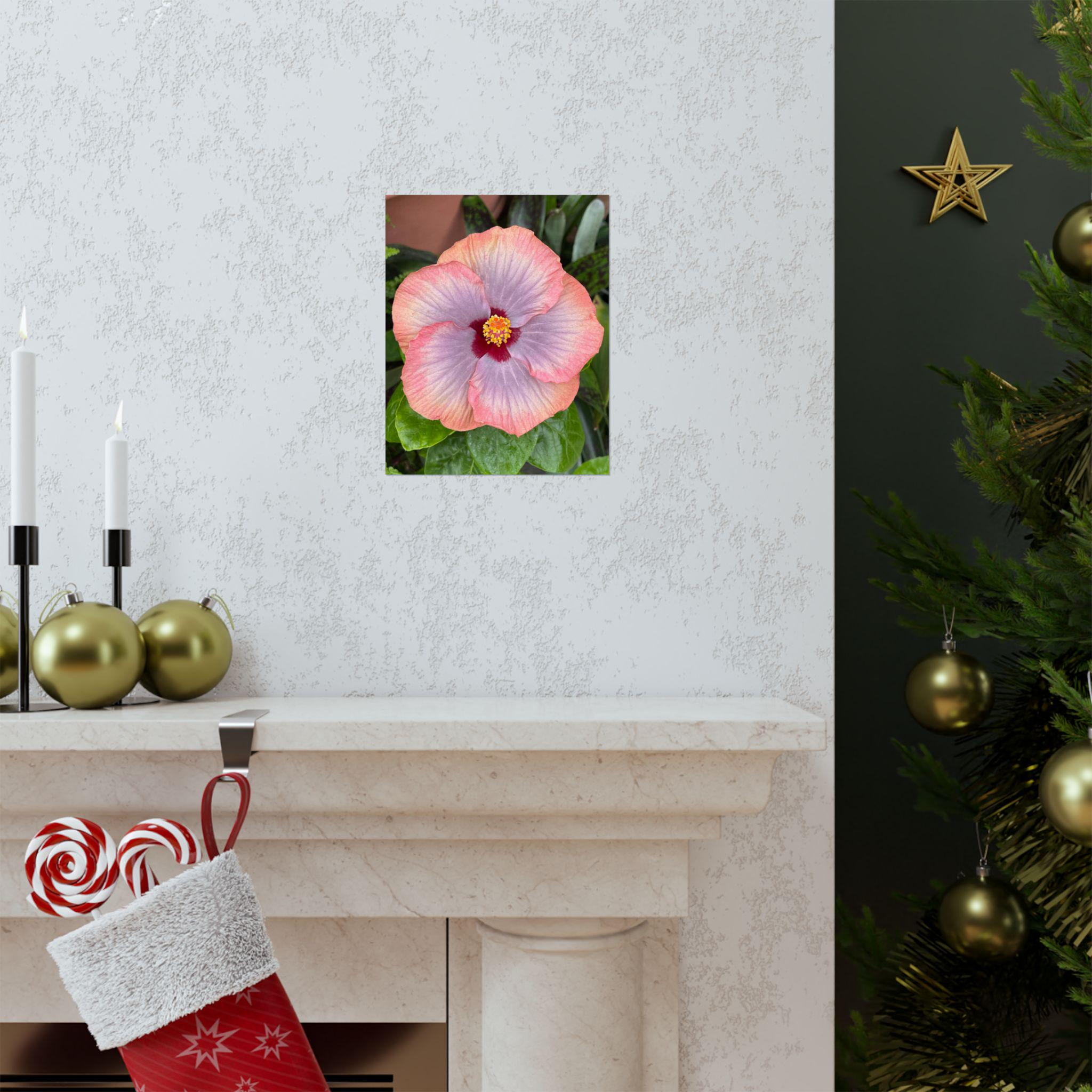 Pink Hibiscus Botanical Matte Poster | Vertical Flower Print view 7