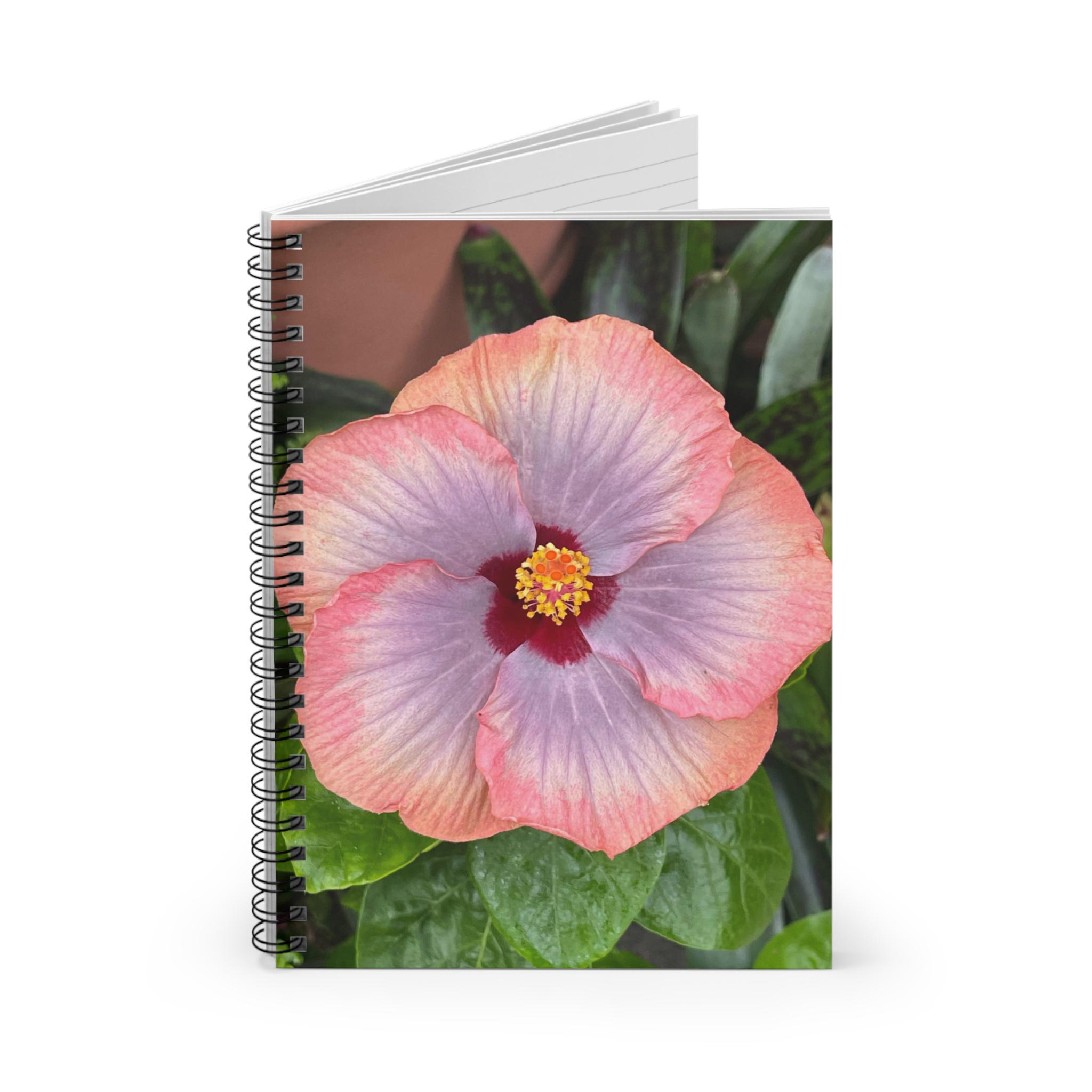 Peach Hibiscus Spiral Notebook | Ruled Lined Journal view 2