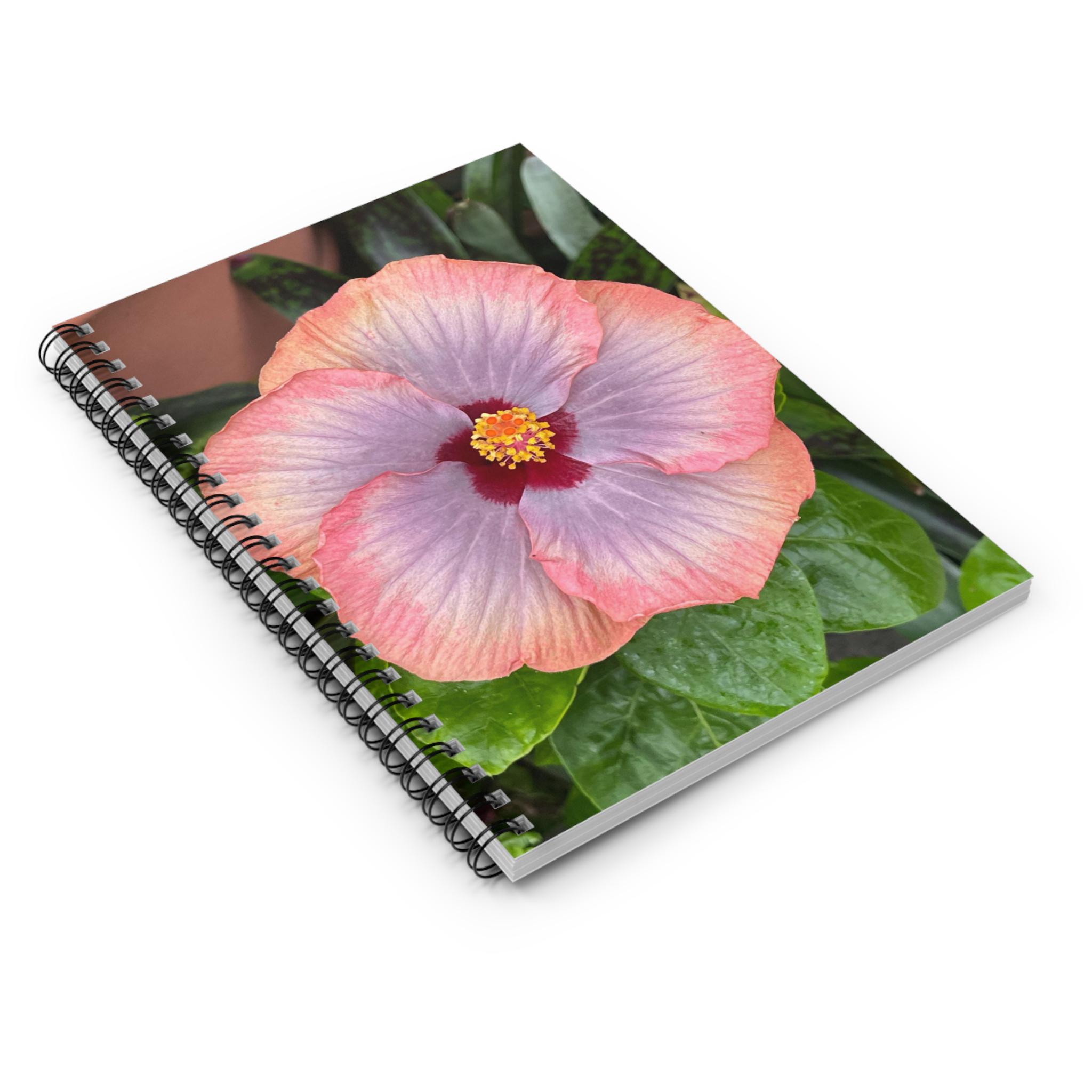 Peach Hibiscus Spiral Notebook | Ruled Lined Journal view 3