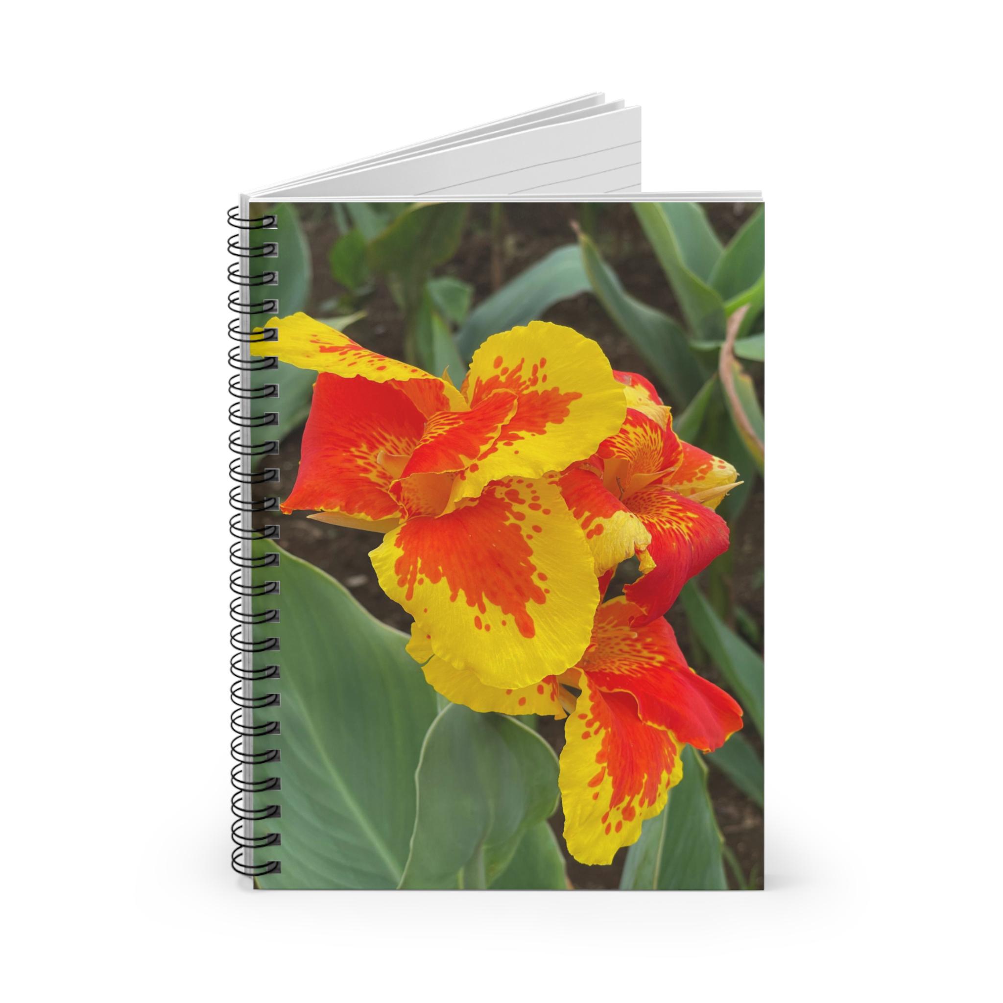 Red and Yellow Canna Lily Spiral Notebook | Ruled Journal view 2