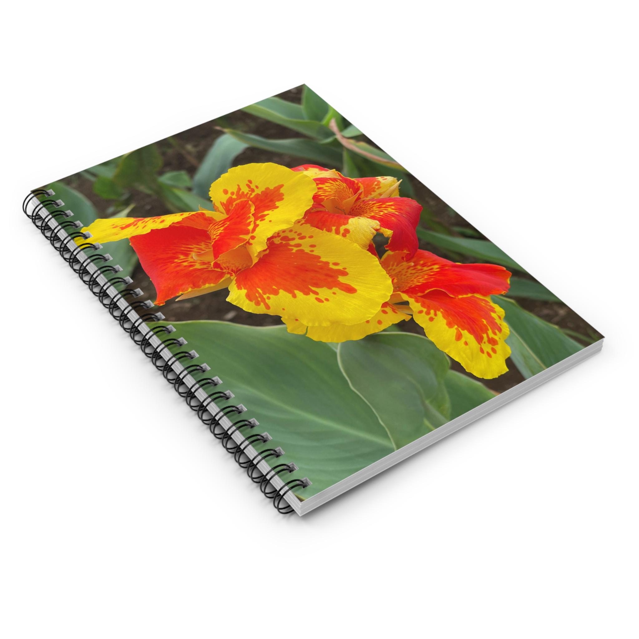 Red and Yellow Canna Lily Spiral Notebook | Ruled Journal view 3