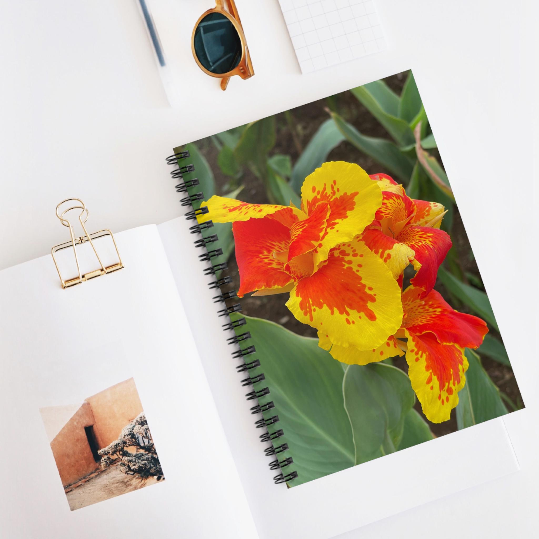 Red and Yellow Canna Lily Spiral Notebook | Ruled Journal view 5