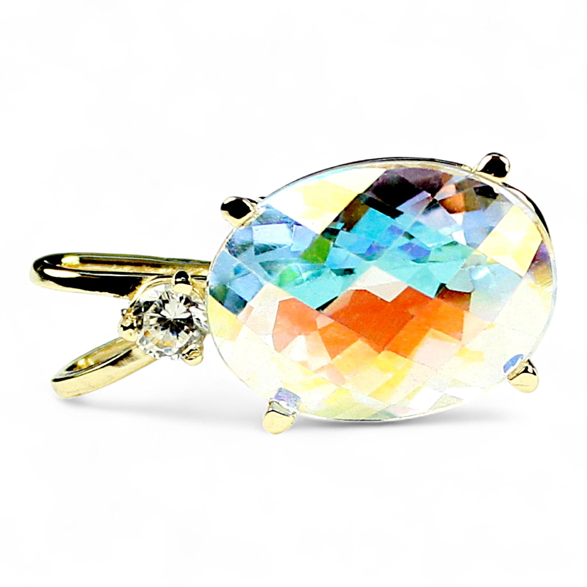 Neptune Garden Topaz w/ Two 4mm CZ Accents, 925 Sterling Silver Engagement Ring, SR254