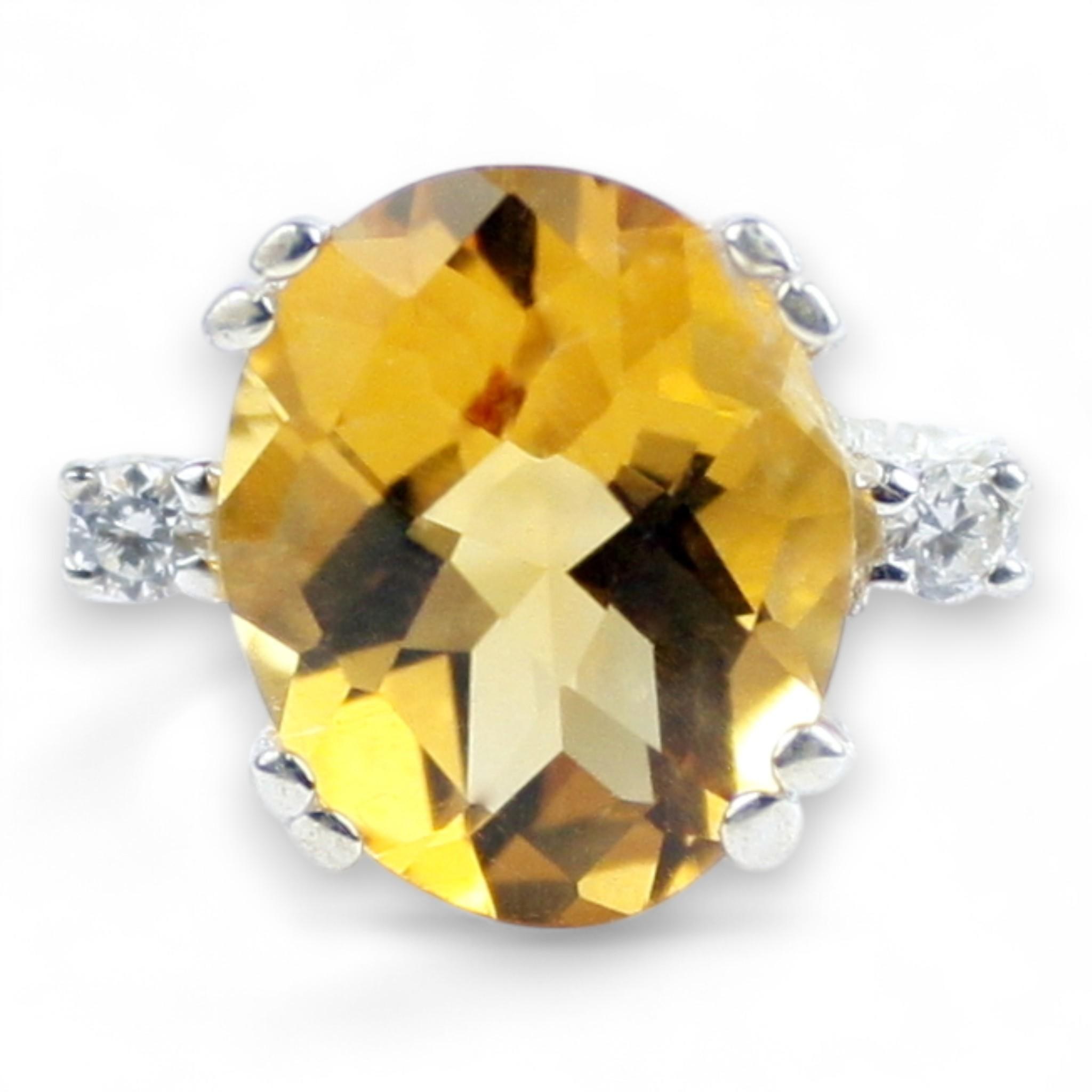 Golden Yellow CZ, 925 Sterling Silver Ring, SR366