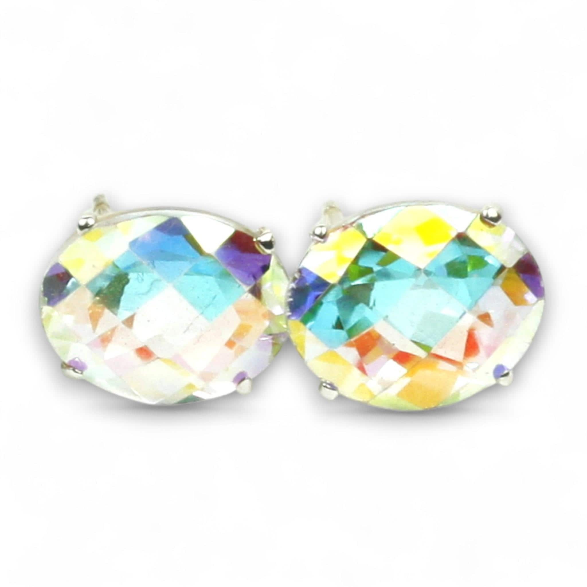 Mystic Fire Topaz, 925 Sterling Silver Post Earrings, SE102