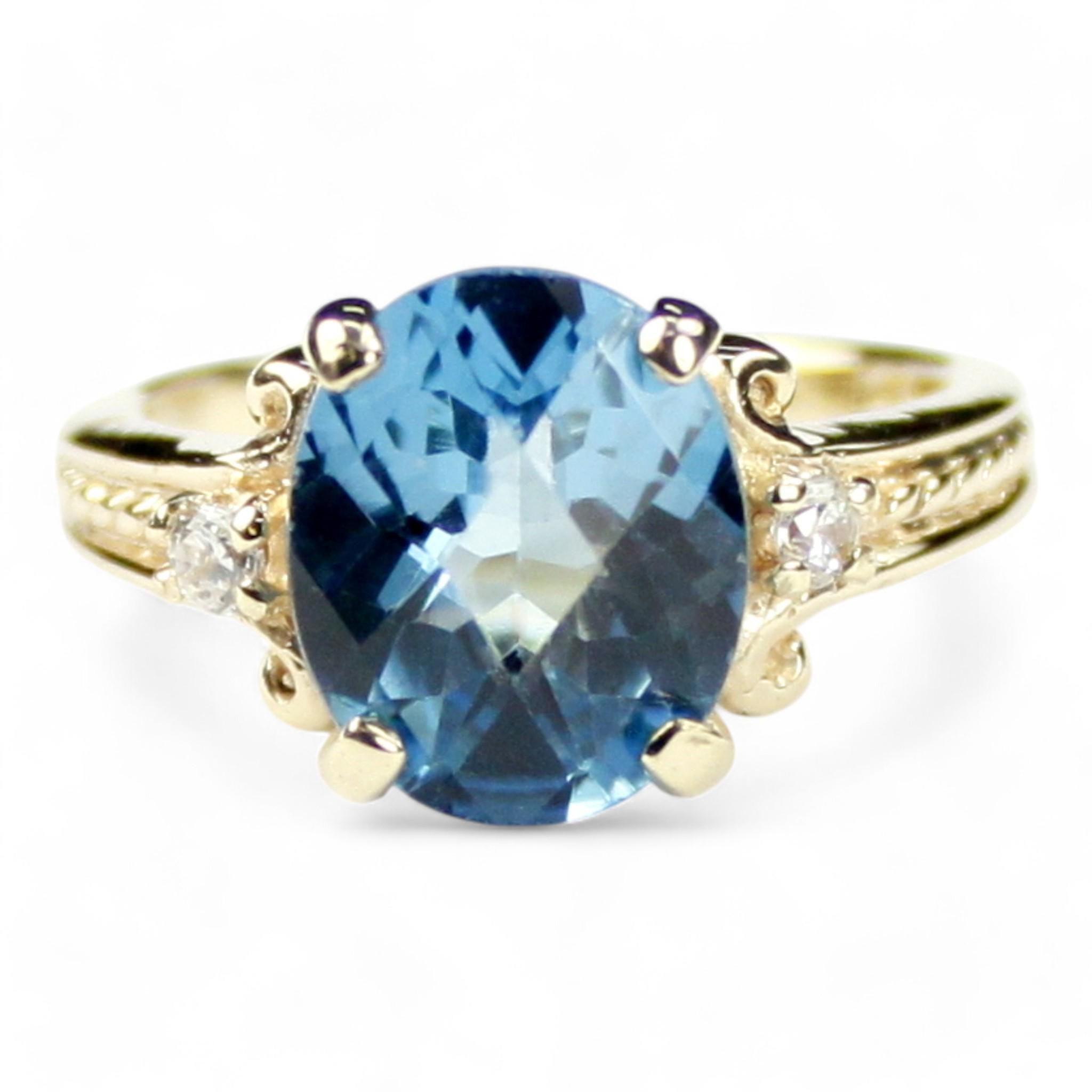 Green Amethyst w/ Two 4mm CZ Accents, 925 Sterling Silver Engagement Ring, SR254