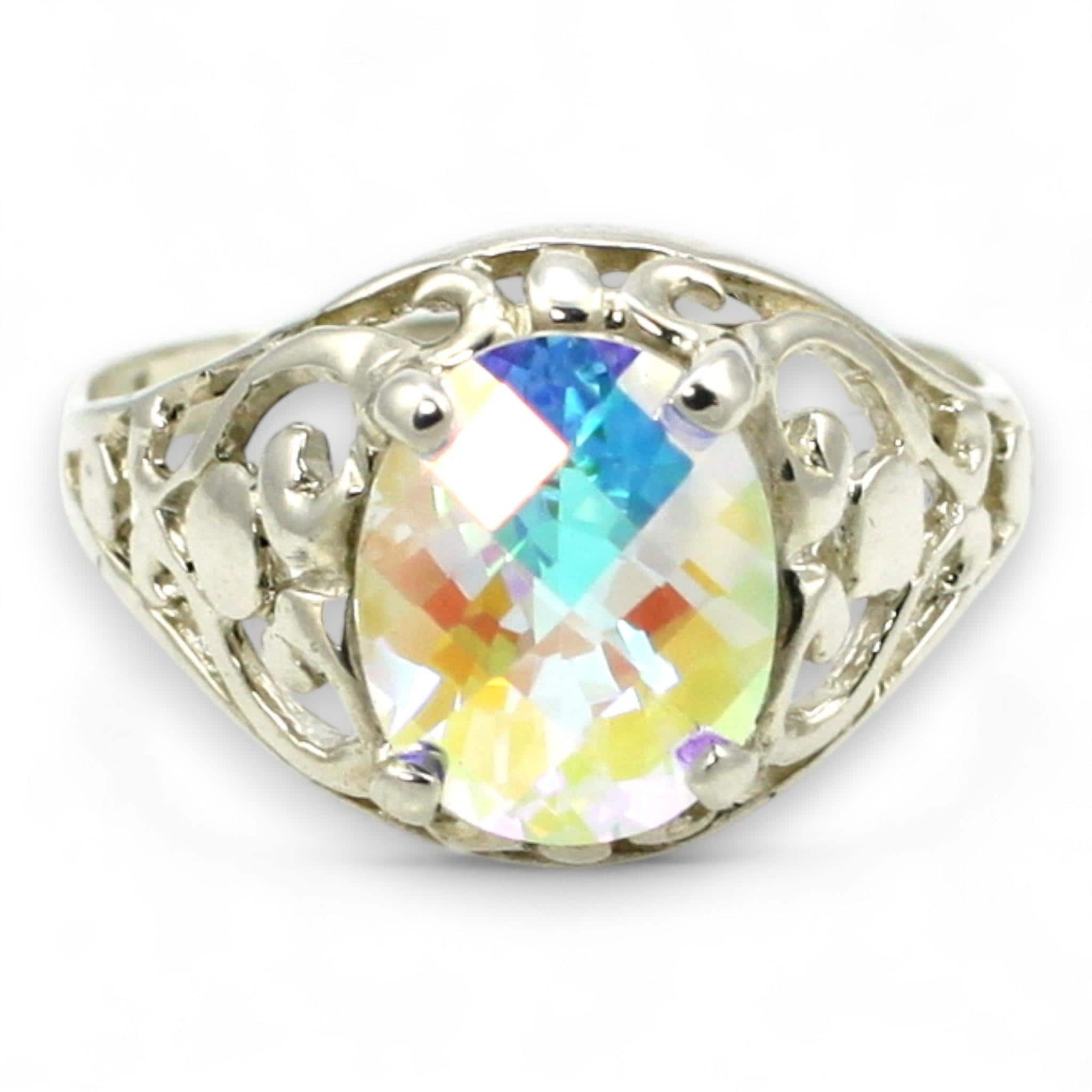 Mystic Fire Topaz, 925 Sterling Silver Angel Ring, SR154